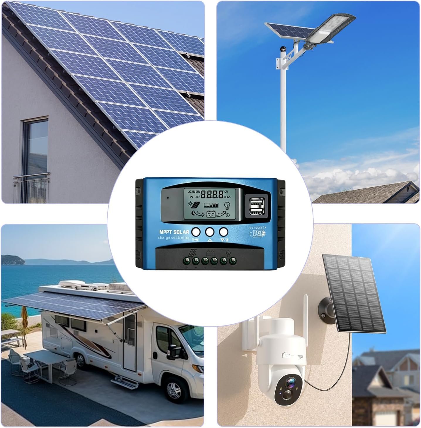 60A MPPT Solar Charge Controller Solar Panel Regulator - Auto-Detect 12V/24V System with Adjustable LCD Display Dual USB Port Timer Setting PWM Auto Parameter Fits for Lead-Acid & Lithium Batteries - Image 7
