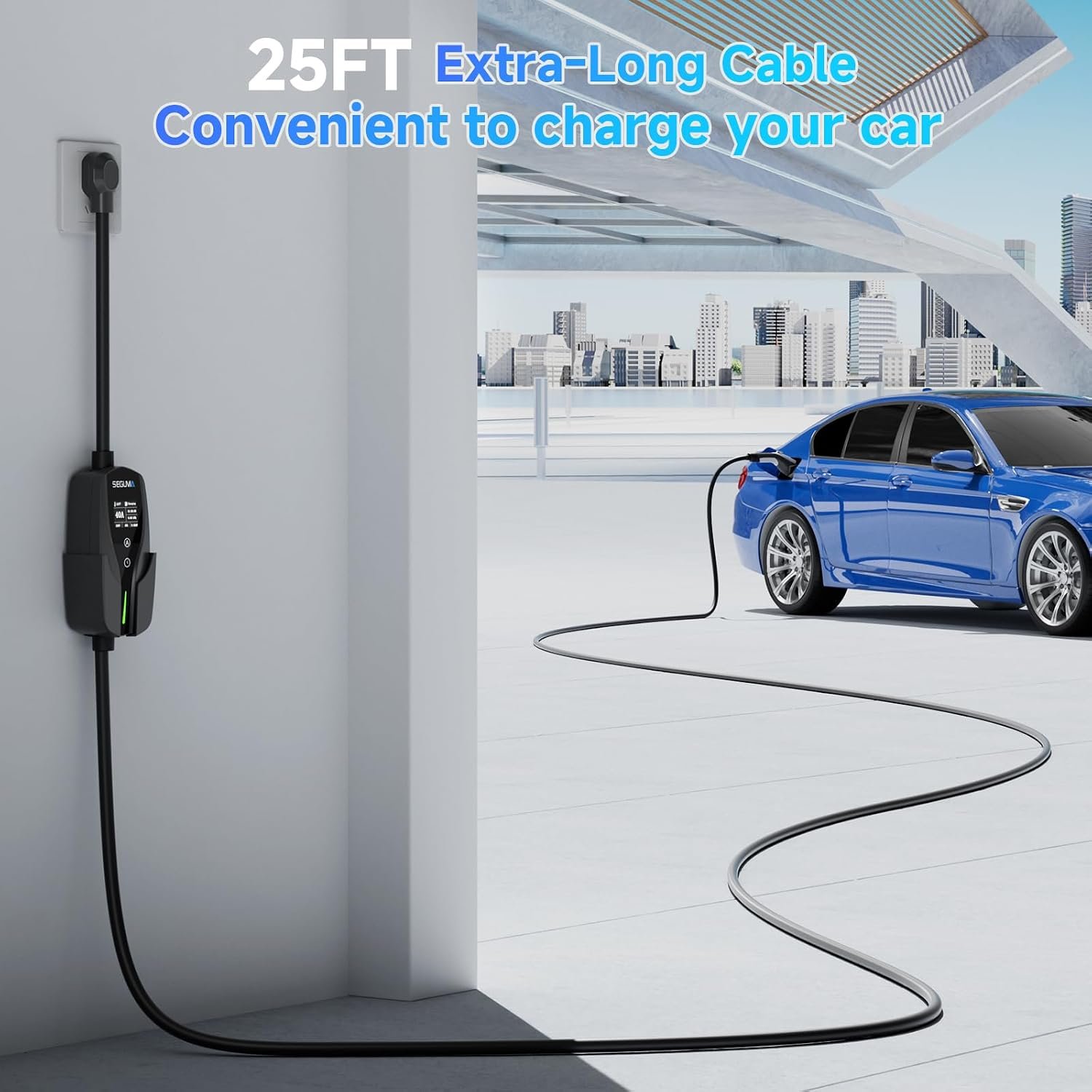 SEGUMA Level 2 EV Charger, 40Amp Electric Car Chargers for J1772 BEVs/PHEVs | 25FT Cable, NEMA 14-50 Plug, Adjustable Current, Timing Delay, Electric Vehicle Chargers, 240V 9.6kW - Image 5
