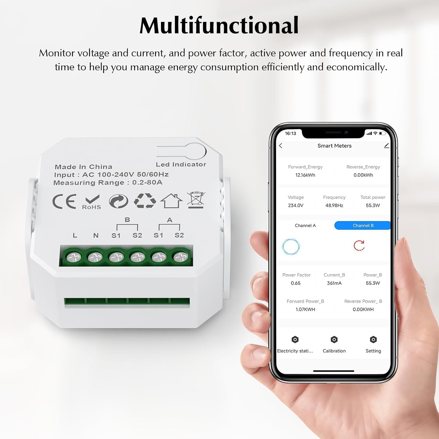 eMylo 2 Channel WiFi Power Meter 80A+80A Smart Power Monitor,Clamp Ammeter Power Monitor,2.4GHz WiFi,Real Time Monitoring,Smart Life/TUYA APP, Compatible with Alexa and Google Assistant - Image 5