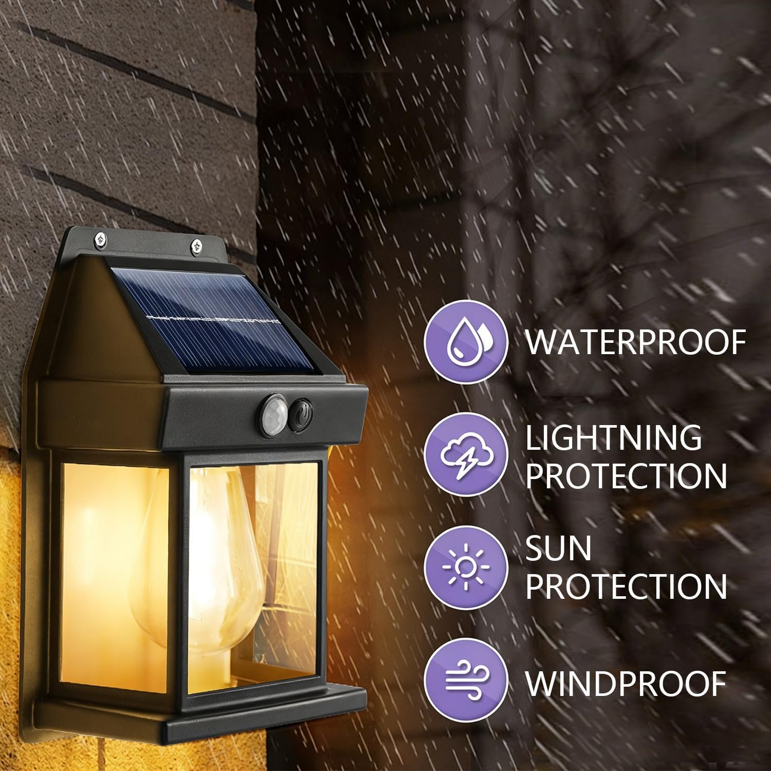 4 Pack Solar Wall Lights Outdoor with Motion Sensor, Vintage Solar Wall Lanterns, Dusk to Dawn IP65 Waterproof Solar Lights for Porch Patio Garage Fence Yard Garden (4, Black) - Image 4