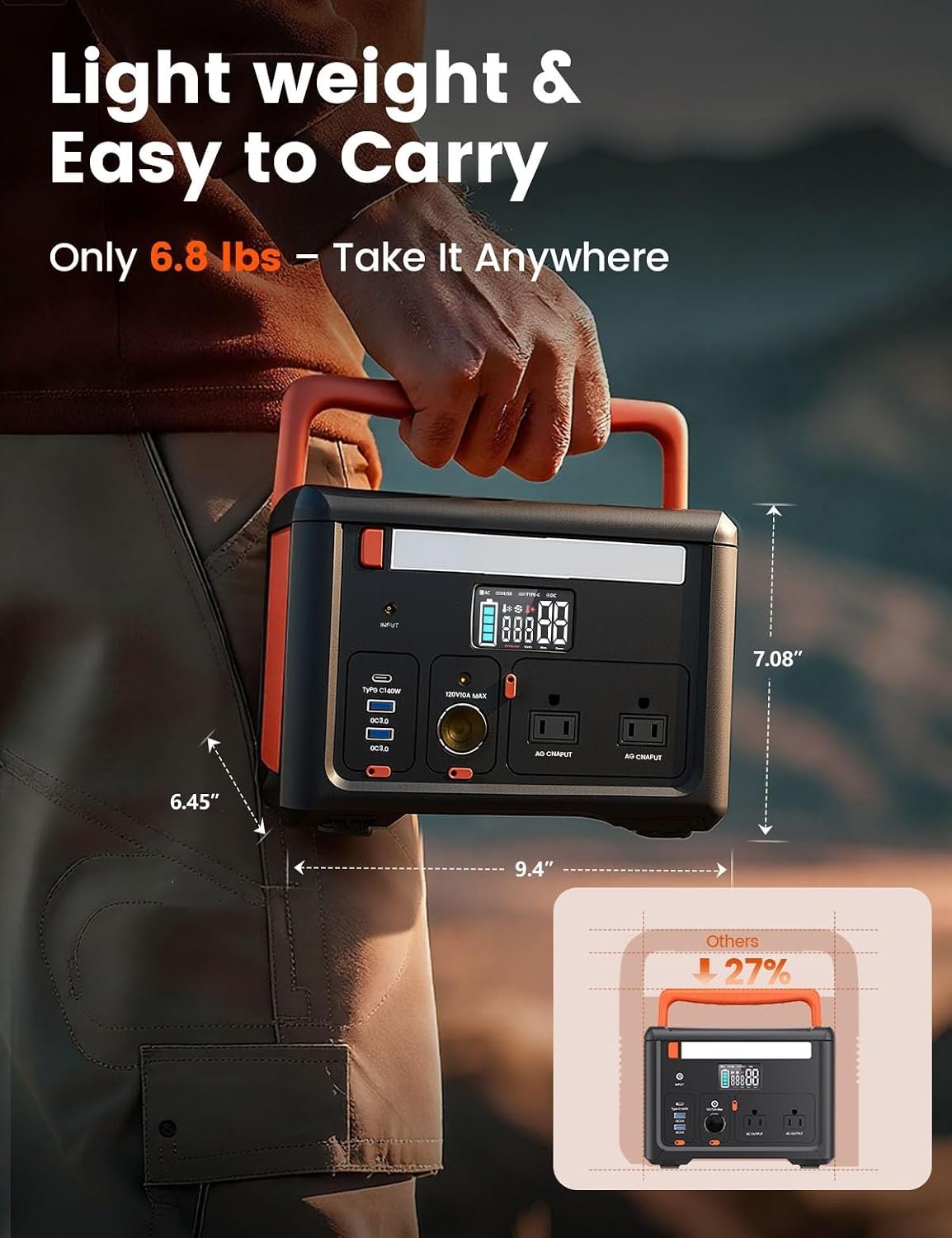 Portable Power Station 600W(1200W Surge), 299Wh Camping Power Station with 2 AC Outlet, 140W USB-C Fast Charging,7 Ports Mini Solar Generator for Camping Indoor Outdoor Emergency RV (CYBPULTE C601) - Image 5