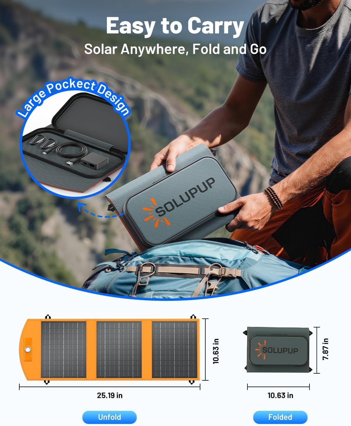 SOLUPUP Solar Panels 30W Portable Foldable Solar Charger with 5V USB-A and USB-C Fast Charging Compatible with iPhone, iPad, Samsung, Power Banks, IPX5 Waterproof Perfect for Camping, Hiking, Outdoor - Image 6
