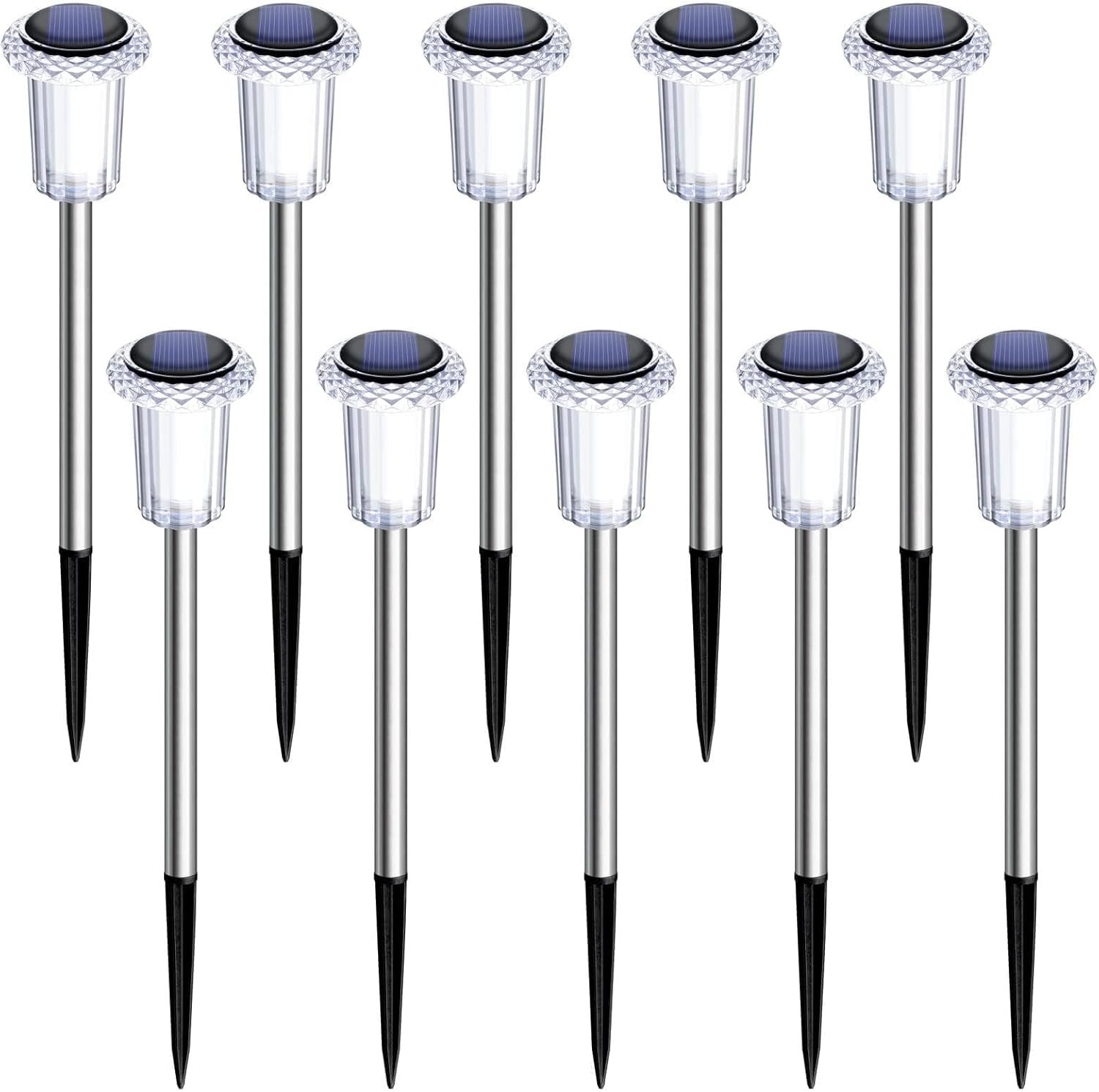 DenicMic Solar Lights Outdoor Waterproof 10 Pack Pathway Lights Cool White | Stake Lights for Yard Garden Driveway Walkway Outside Landscape Path Lights, Auto On/Off 6000K LED, Stainless Steel Pole - Image 8