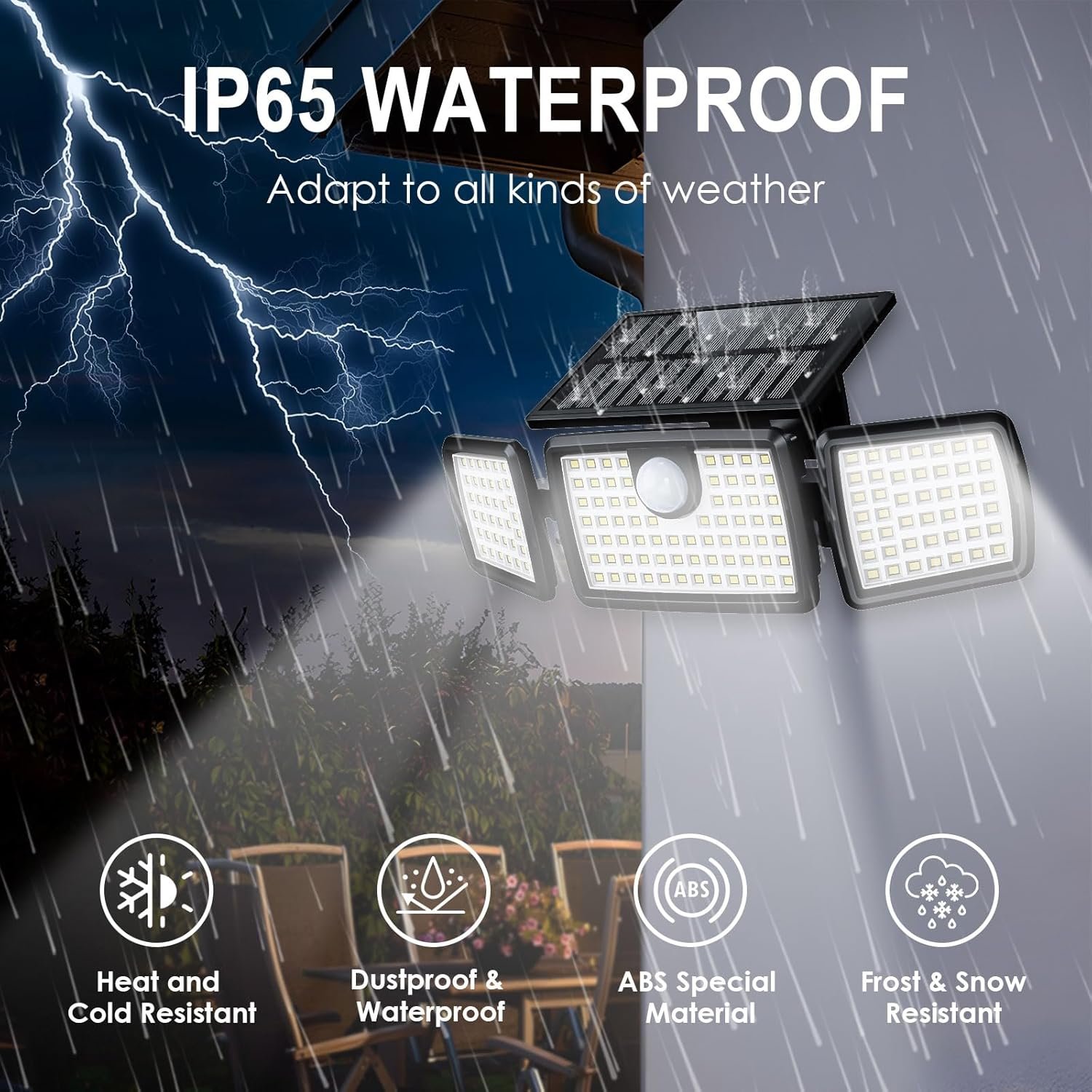 MIHANI Solar Flood Lights Outdoor, 2500LM Motion Sensor Security Lights with 270° Wide Angle, IP65 Waterproof, 3 Heads Solar Outdoor Lights for Patio, Yard, House, Garage (Non-Remote, 2 Pack) - Image 5