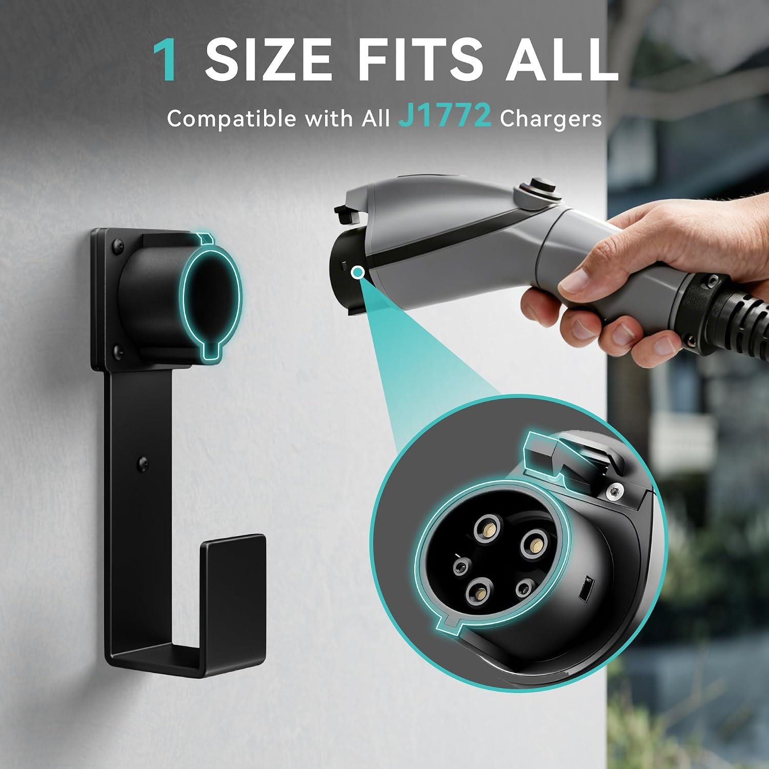 EV Charger Holder Wall Mount – J1772 Cable Organizer & Nozzle Holster with Storage Box for Electric Vehicle Charging - Image 4