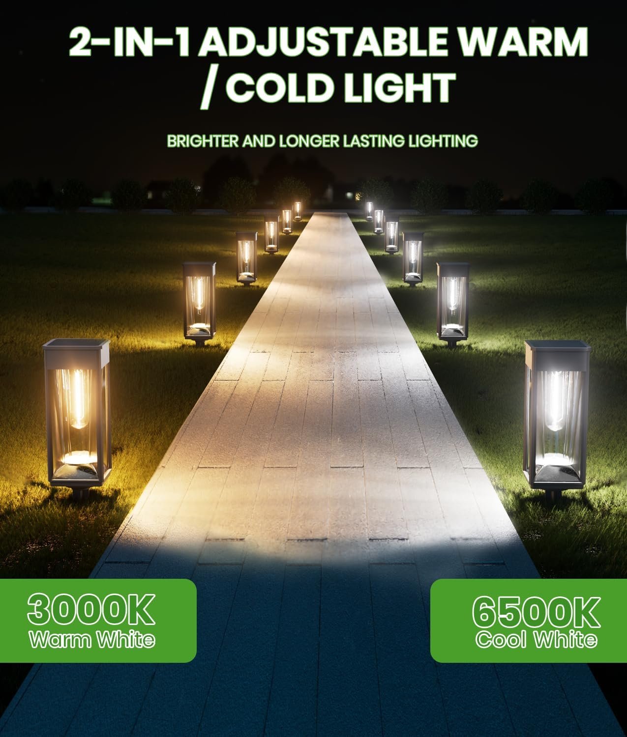 BITPOTT Solar Pathway Lights 2-in-1 Warm&Cool, 8 Pack Bright Solar Lights Outdoor Waterproof IP65, Auto On/Off, Long Lasting Outdoor Light for Yard Patio Garden Decor Landscape Lighting - Image 2