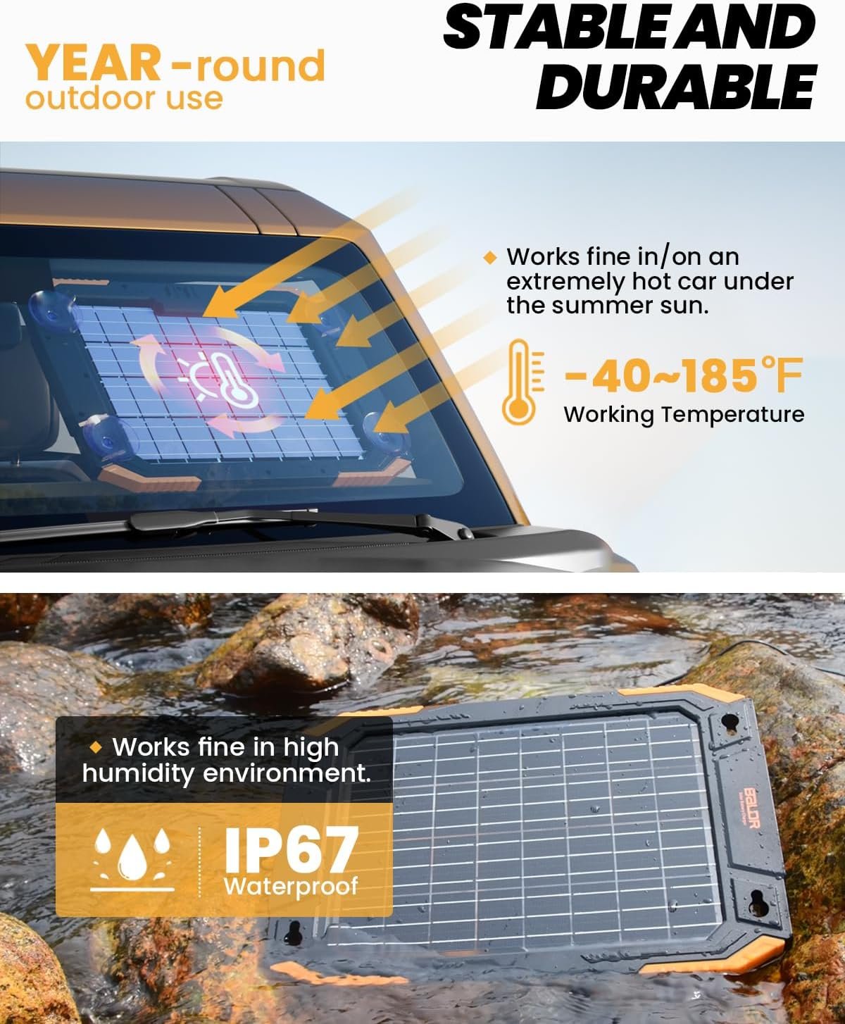 BALDR 12V Solar Battery Charger, 13W Waterproof Dual Sided Battery Maintainer, IP67 MPPT Trickle Charger for Car, Trailer, Lawn Mower, Boat - Image 5