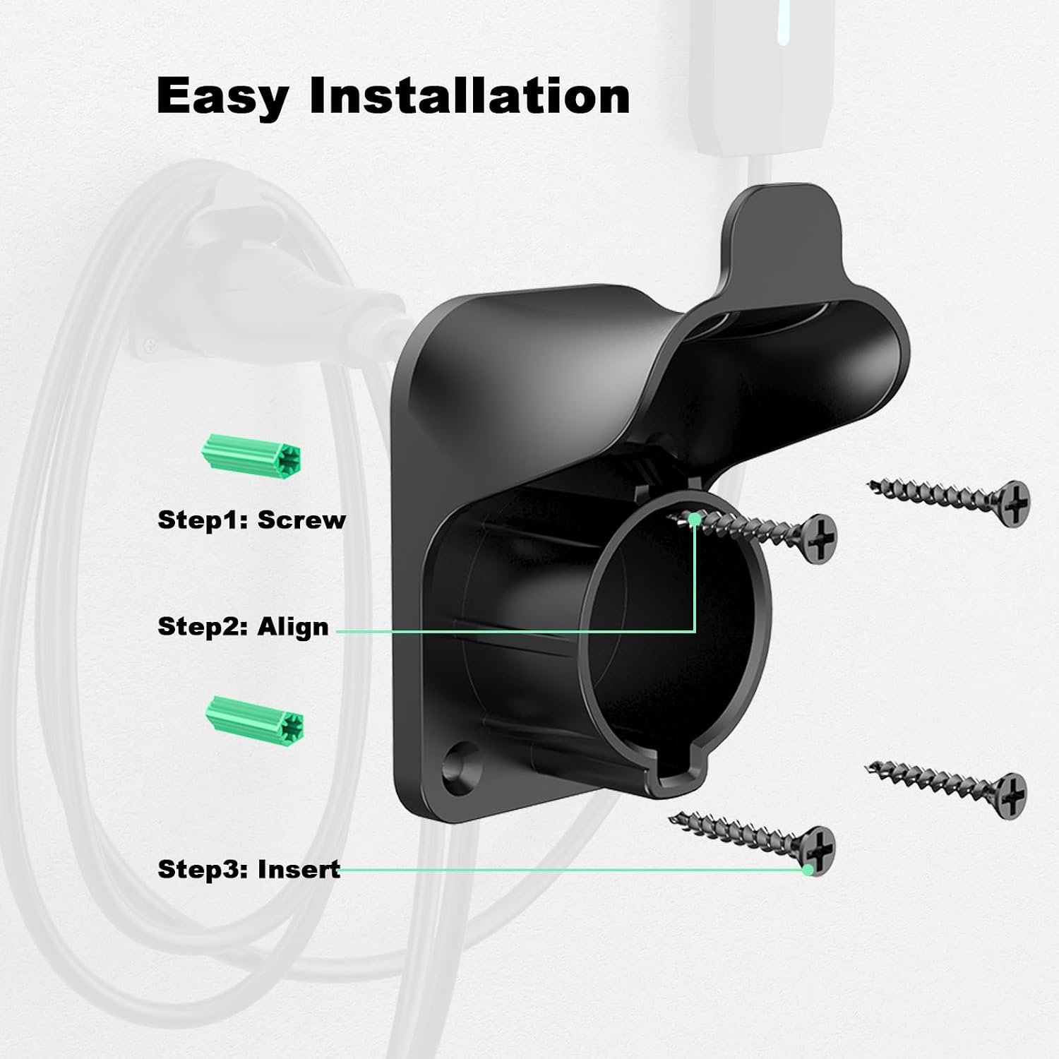 EV Charger Holder Wall Mount Electric Car Charging Cable Holster for SAE J1772 Charging Plug & Connector - Image 8