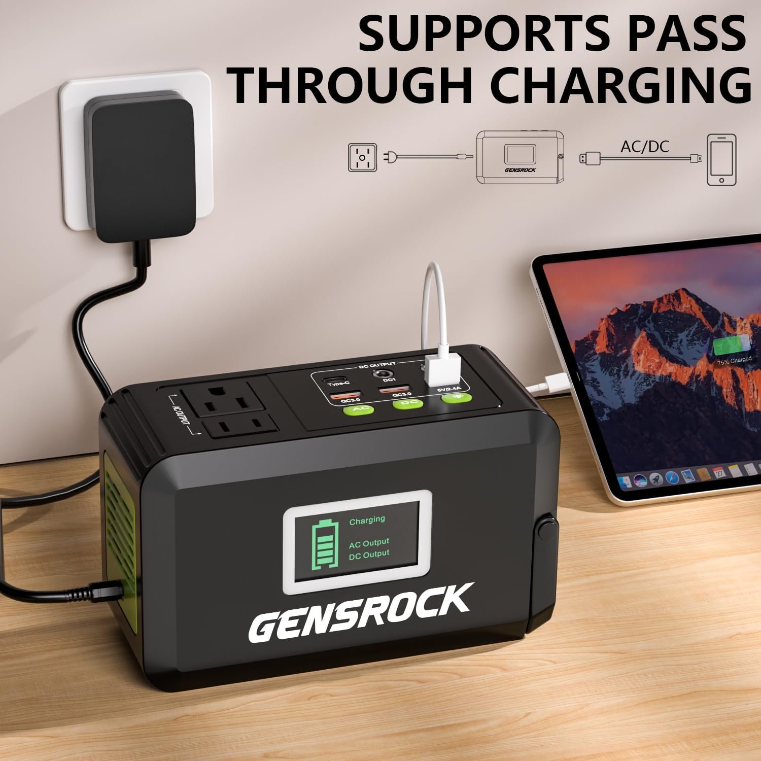 GENSROCK Portable Power Bank, 24,000mAh Portable Laptop Charger | 150W Peak AC Outlet, 8-Port Compatible with iPhone Series, MacBook, Dell, Samsung for Outdoor Camping Home Office Emergency. - Image 6