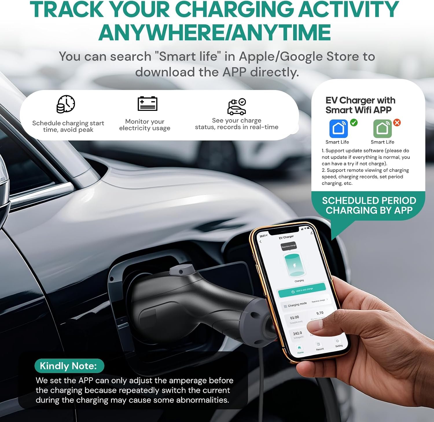 Level 2 EV Charger(WiFi APP/Plug-Play), 48A Nema 14-50p, 25ft Cable ETL Certified, Home Level 2 EVSE Car Charger w/ J1772 Connector, Electric Vehicle Charging Stations (46) - Image 3