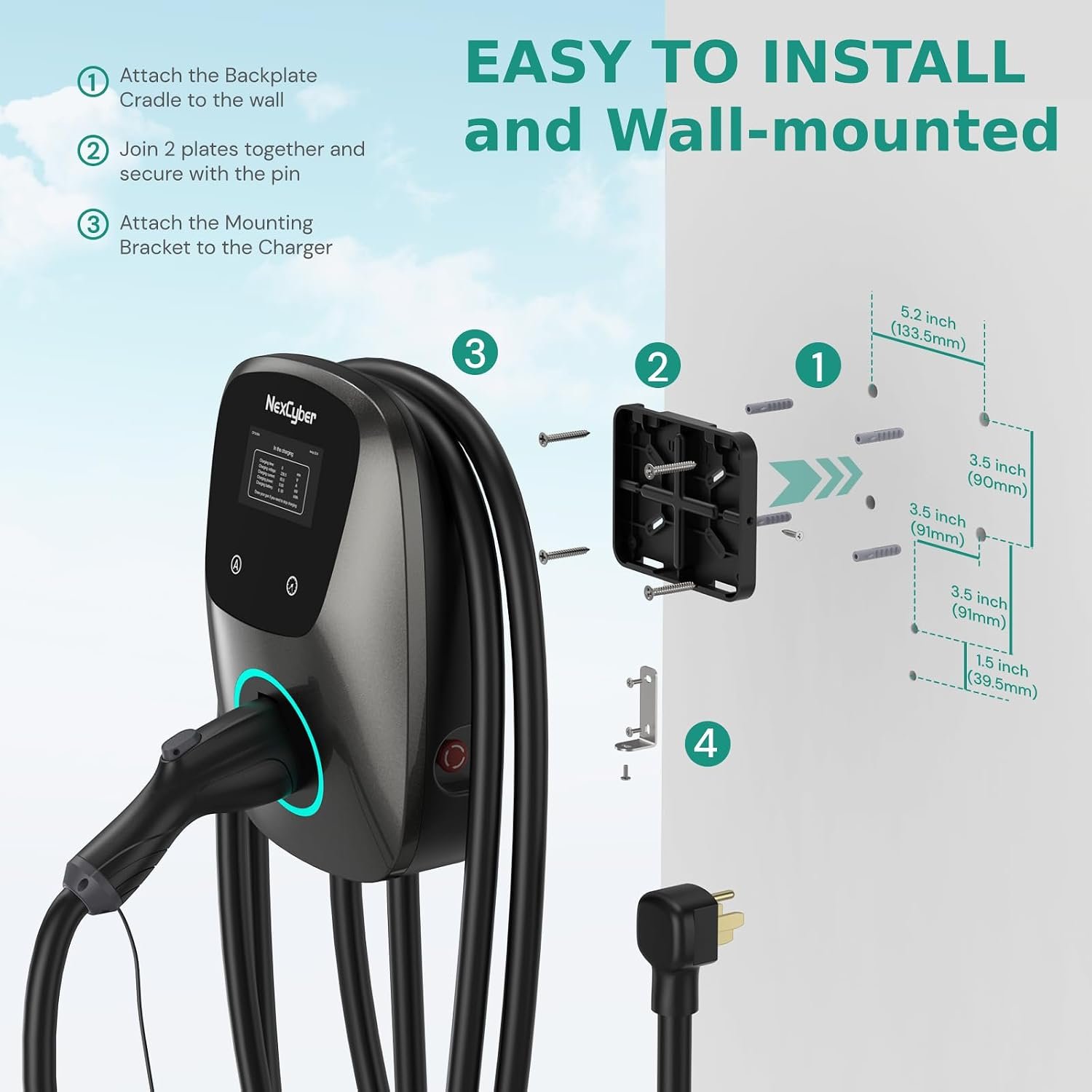 Level 2 EV Charger(WiFi APP/Plug-Play), 48A Nema 14-50p, 25ft Cable ETL Certified, Home Level 2 EVSE Car Charger w/ J1772 Connector, Electric Vehicle Charging Stations (46) - Image 8