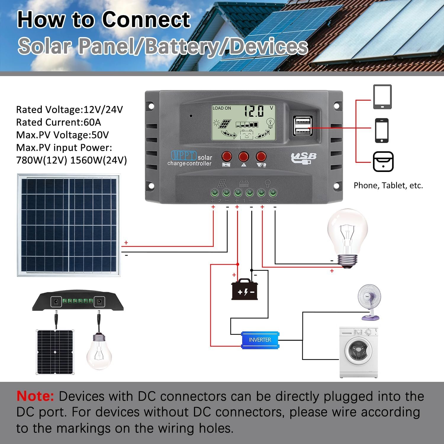 60A MPPT Solar Charge Controller 12V/24V Auto Tracking Solar Panel Regulator with Dual USB Port, LCD Display and 3 Timer Settings Suitable for Lead-Acid/Lithium-Ion/Lithium Iron Phosphate Battery Grey - Image 4