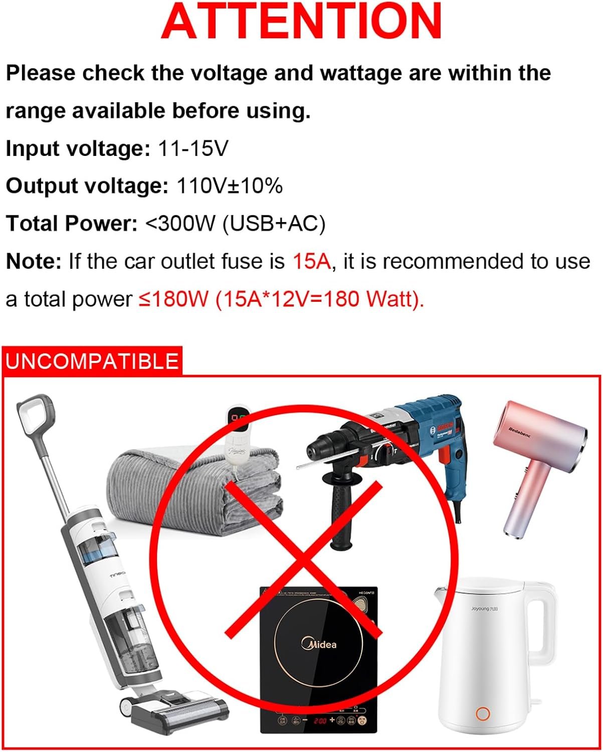 300W Portable Charger Car Power Inverters for Vehicle | 24W USB A/C,Dual 12V-110V AC Car Plug Adapter Outlet,Cigarette Lighter Adapter for Laptop/Camping/Road trip essentials - Image 7