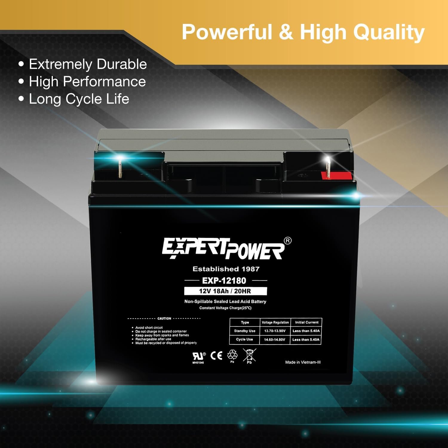 ExpertPower 4 Pack EXP12180 12V 18Ah / 20HR AGM - Rechargeable 12V Battery Sealed Lead Acid Battery, Small 12 Volt Batteries for Alarm Systems, Generator, Wheelchair, Solar Power, UPS Replacement - Image 4