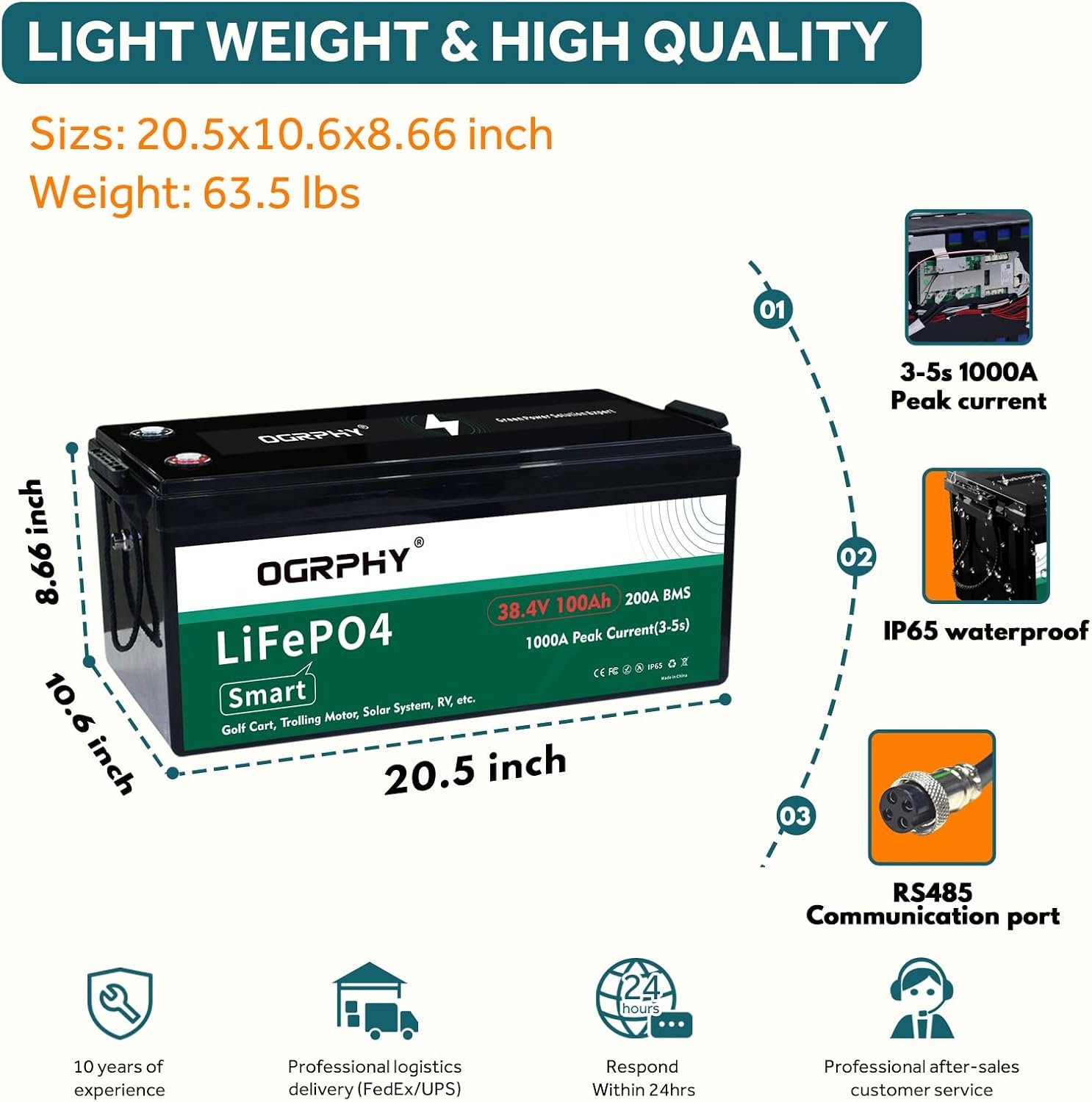 36V Lithium Battery, 3.84KWh Golf Cart Batteries with 200A BMS, 25A Lifepo4 Battery with Charger, 1000A Peak Current Perfect for Golf Cart, Solar, Trolling Motor(100AH) - Image 2