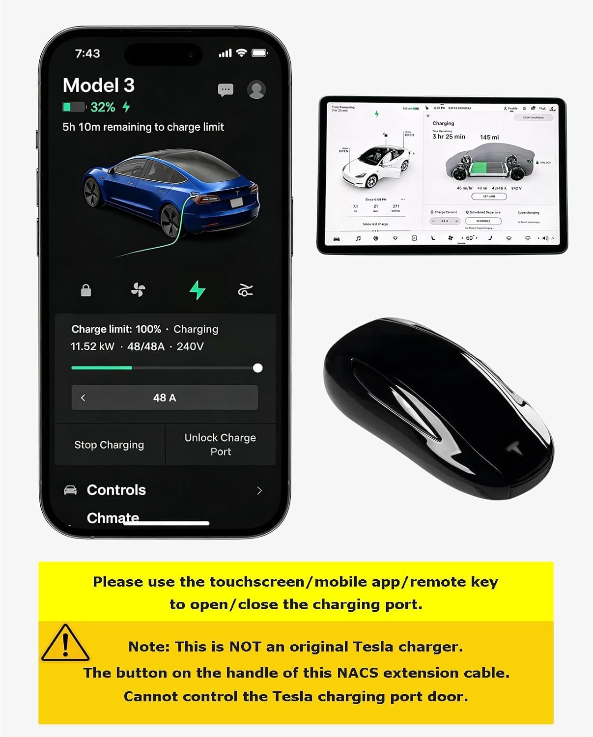 Extension Cord for Tesla, 16.4FT 50A 240V Tesla Charger Extension Cable with NACS Plug, Compatible with Model Y/X/3/S, Level 1/2 Charger Extension for Mobile Connector & Wall Connector - Image 4