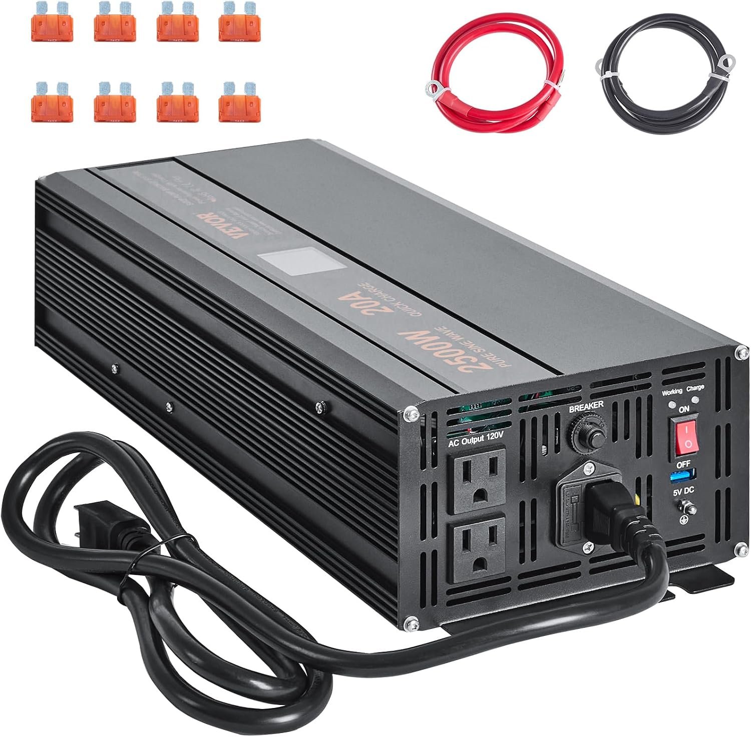 VEVOR 2500W Sump Pump Battery Backup System LCD Display Corded Auto Switch | Automatically Shifts to Inverter Power, Uninterrupted Operation, Battery Backup Inverter, for Emergencies & Power Failures - Image 9