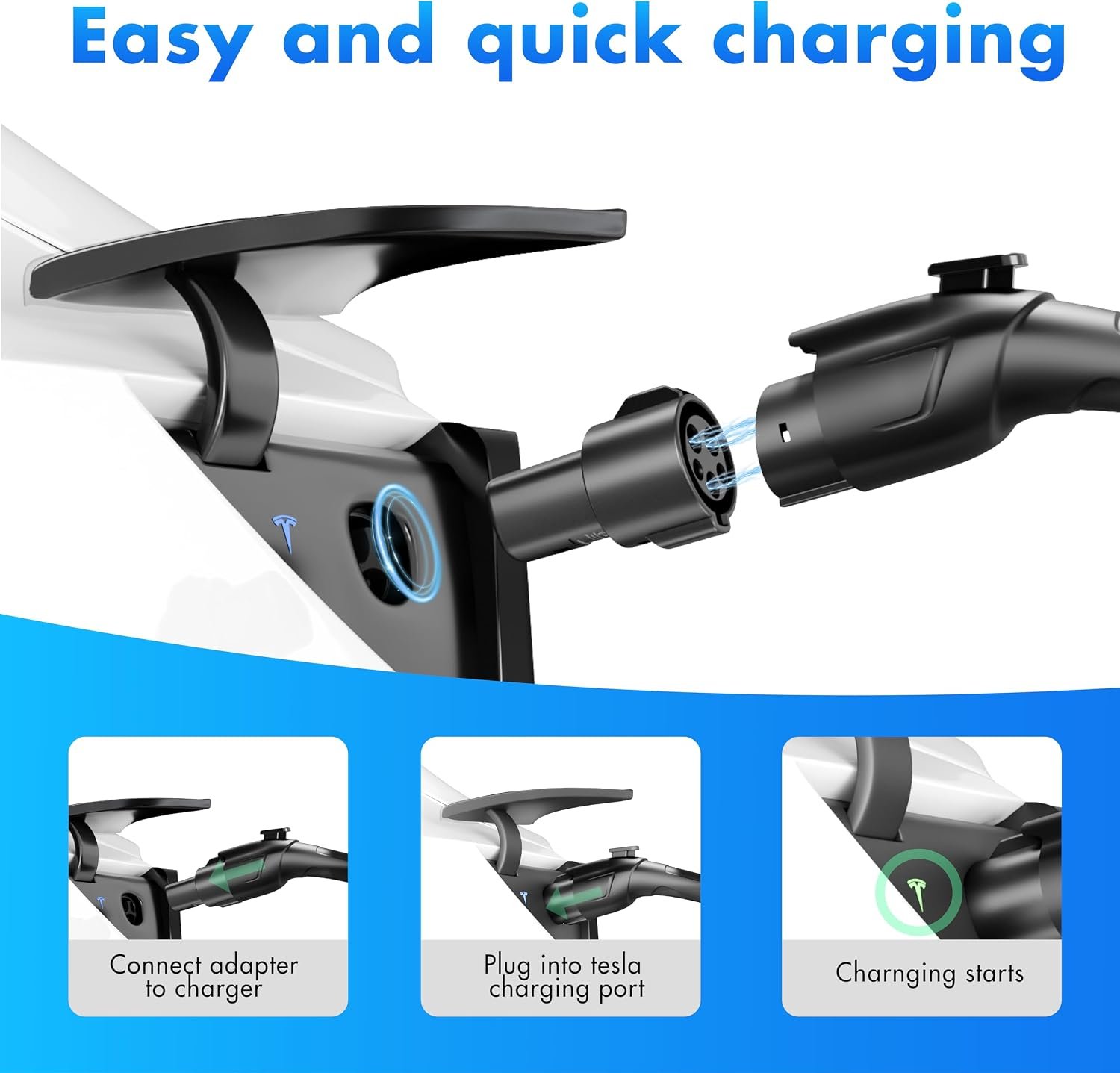 J1772 to Tesla Adapter j1772 EV Charger Adapter for Tesla Model 3, Y, S, X, Cybertruck 80A/250V Quick Level 1 & 2 Charging Access Safety Certified - Image 3