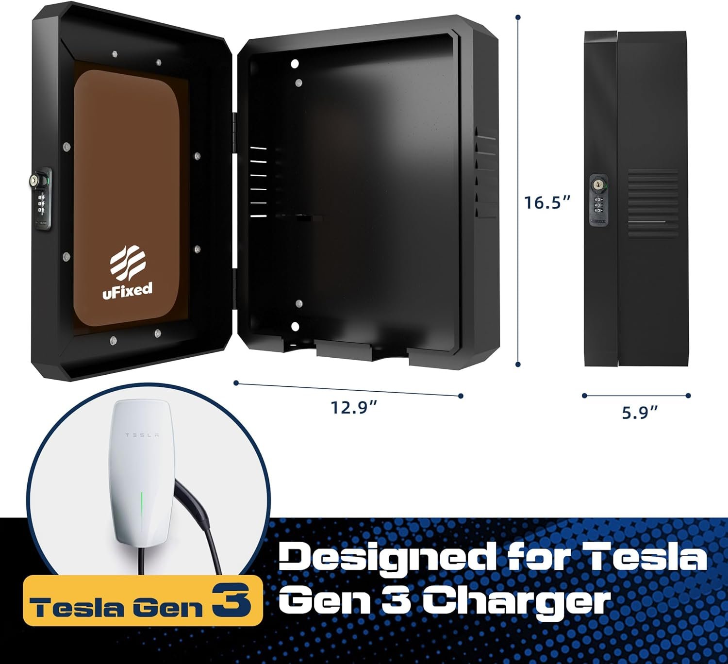 Outdoor EV Charger Enclosure with Lock, Weatherproof Metal Wall Box for Tesla Wall Connector and ChargePoint Charger, Visible Window, Easy Installation, Black - Image 7