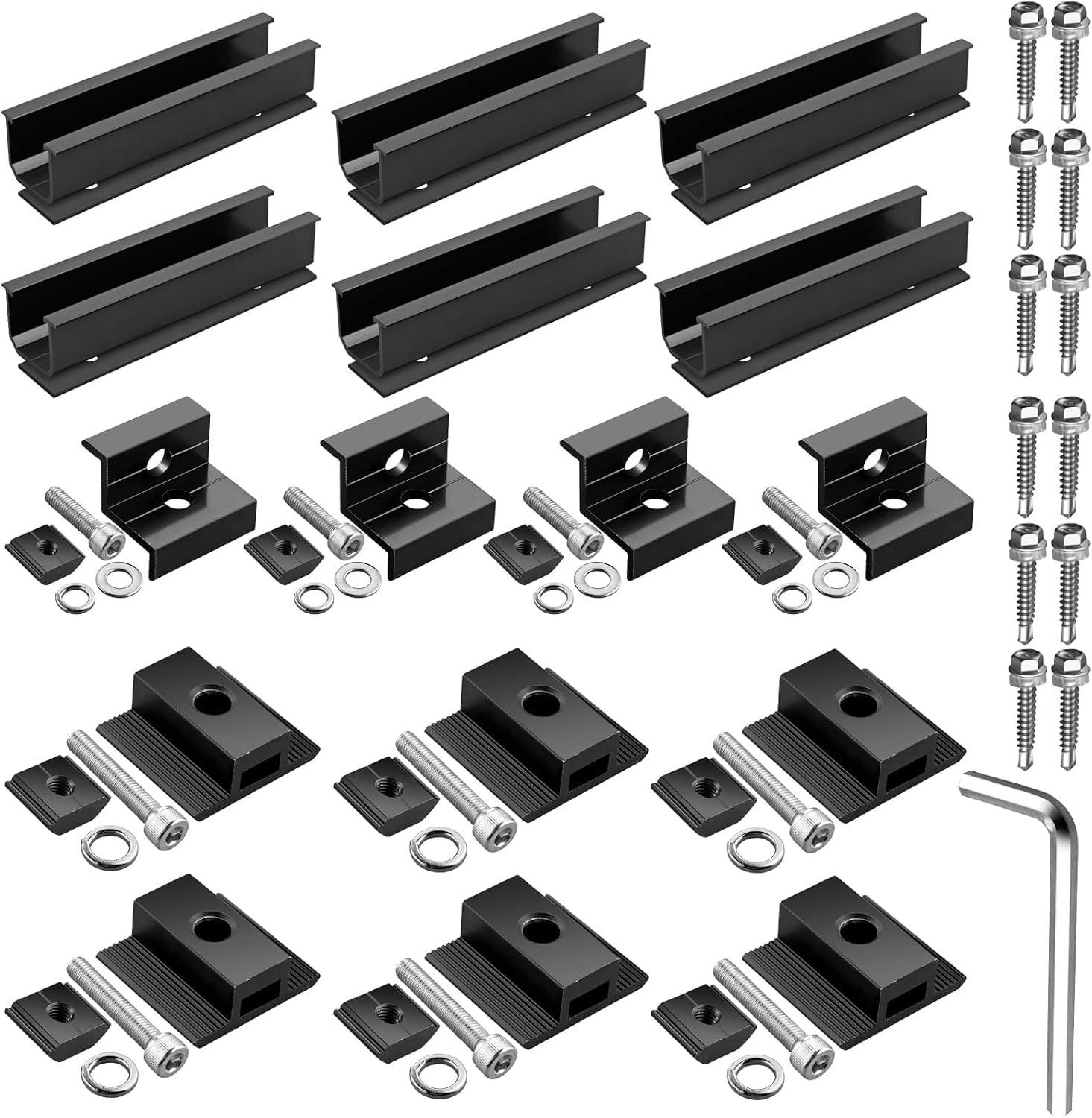 Anbte Solar Panel Mounting Brackets for Roof, Aluminum Solar Rails, Black | Solar Panel Mounting Kit For 4 Panels, Included 10 X 4.72 In Rails+4 End Clamps+6 Center Clamps+1 Wrench, For Roof, RV, Boat - Image 8