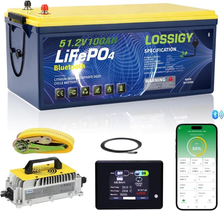 48V Lithium Battery Golf Cart Conversion Kit with Charger&Monitor | 100AH Deep Cycle LiFePO4 Battery 5.12Kwh Built in 200A Bluetooth BMS Peak Current 1000A(3-5s) Prefect for Solar System RV