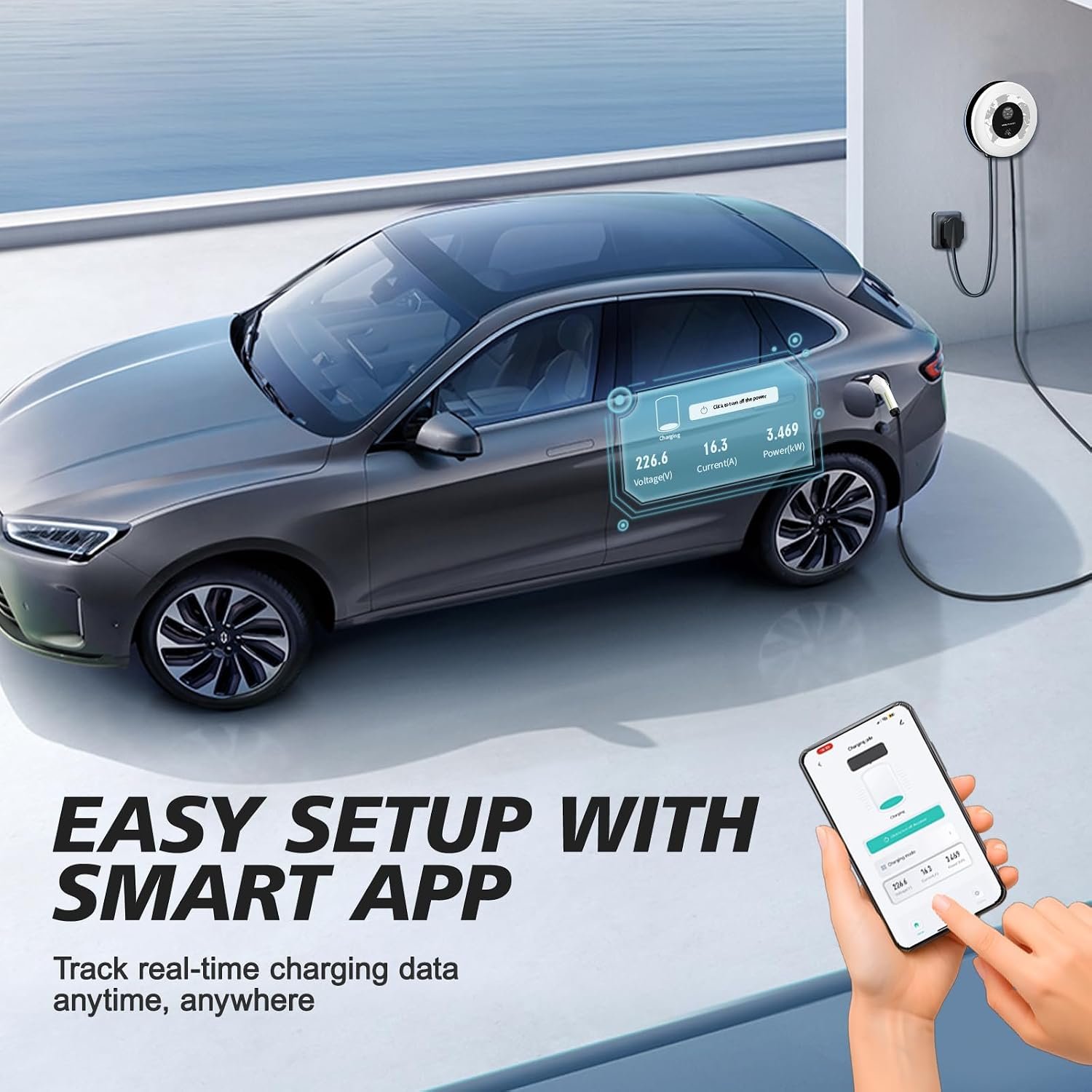 Level 2 EV Charger, 40Amp 9.6KW Fast EV Car Charger, Wall Charging Station for Home with J1772 Connector, 240V NEMA 14-50 Plug-WiFi & APP Enabled, EC41 White - Image 5