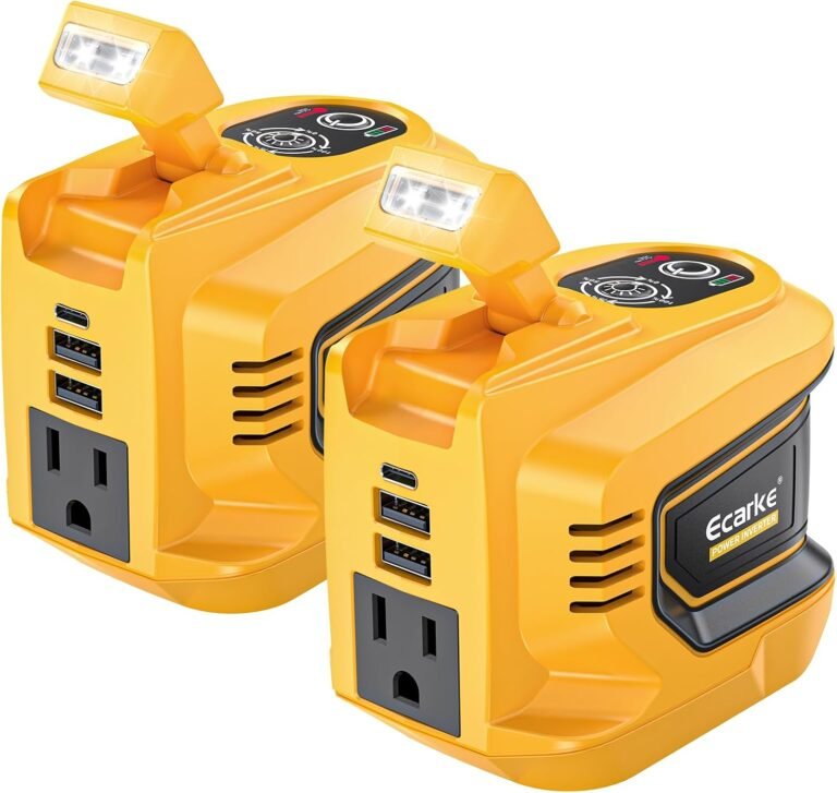 Ecarke 220W Power Inverter Compatible with DeWALT 20V Battery (Tool Only), DC 20V to AC 110V Power Station with 1 AC Outlet, 2 USB-A, 1 Type-C & LED Light for Camping Outdoor Emergency(2-Pack)