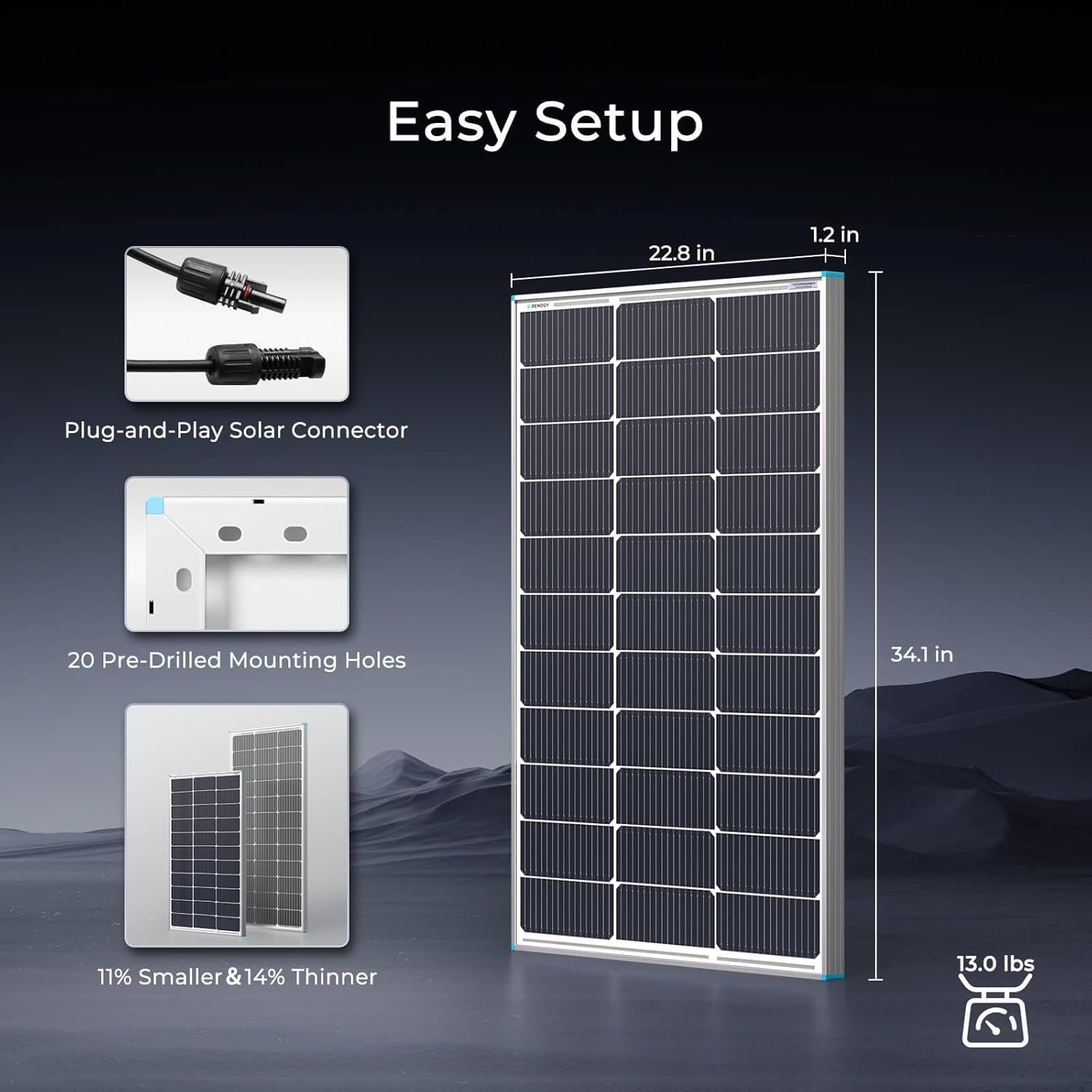 Renogy 100 Watt Solar Panel N-Type, 16BB 25% High-Efficiency | 100W Solar Panel for RV, Upgraded Smaller & Lighter Design, Save Space on RV, Marine, Boat, Trailer, Roof & Off-Grid, IP67 - Image 8
