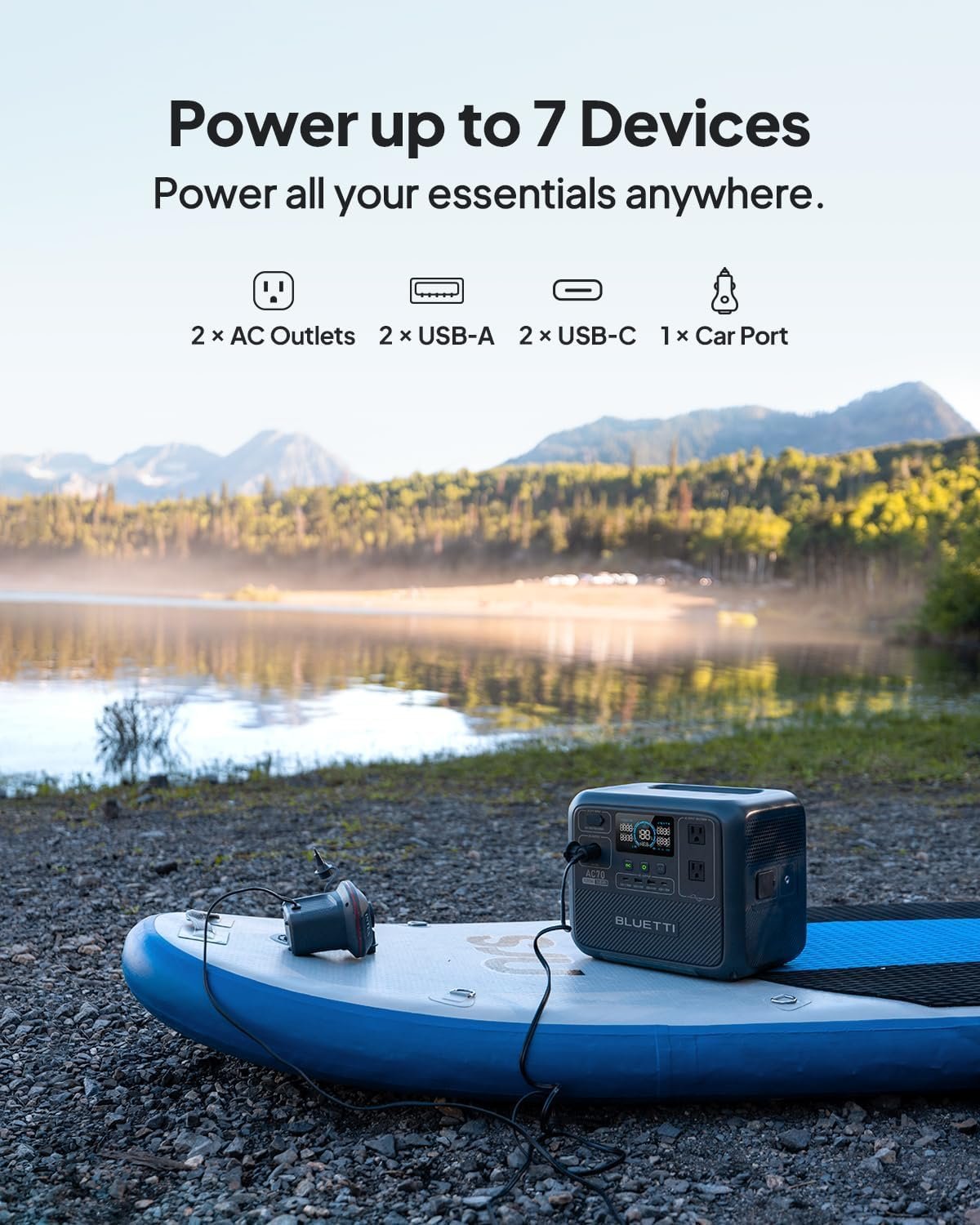 BLUETTI AC70 Portable Power Station 768Wh 1000W LFP Battery Solar Generator | Power Lifting 2000W, 45 Min 0-80% Fast Charging, 20ms UPS, Emergency Backup Power for Blackout, Camping, Outage and Road Trip - Image 3