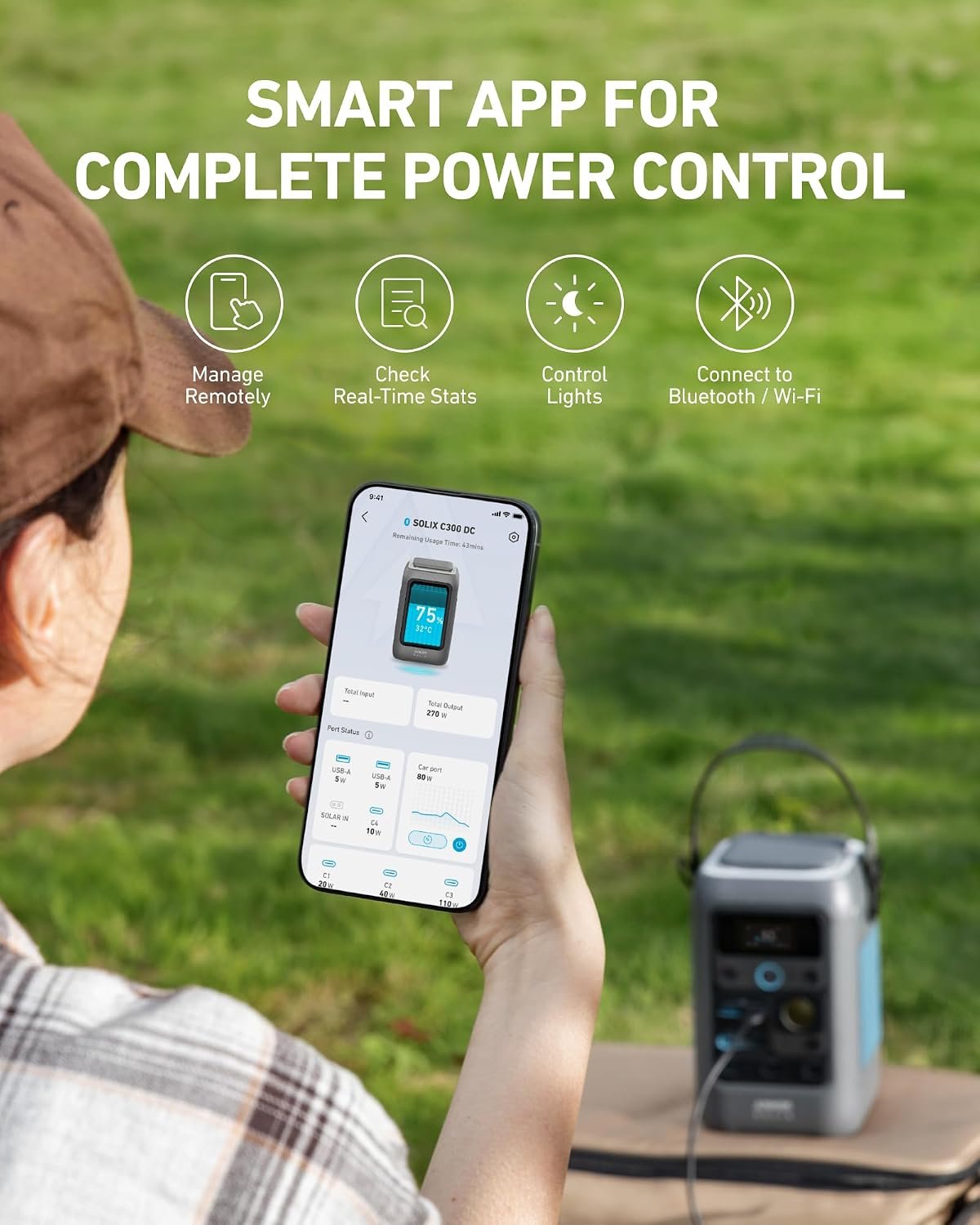 Anker SOLIX C300 DC Portable Power Station, 288Wh, 300W, Outdoor Camping | 288Wh LiFePO4 Battery, 300W Solar Generator for UPS, Travel, and Emergency Use (No Wall Charger Included) - Image 8