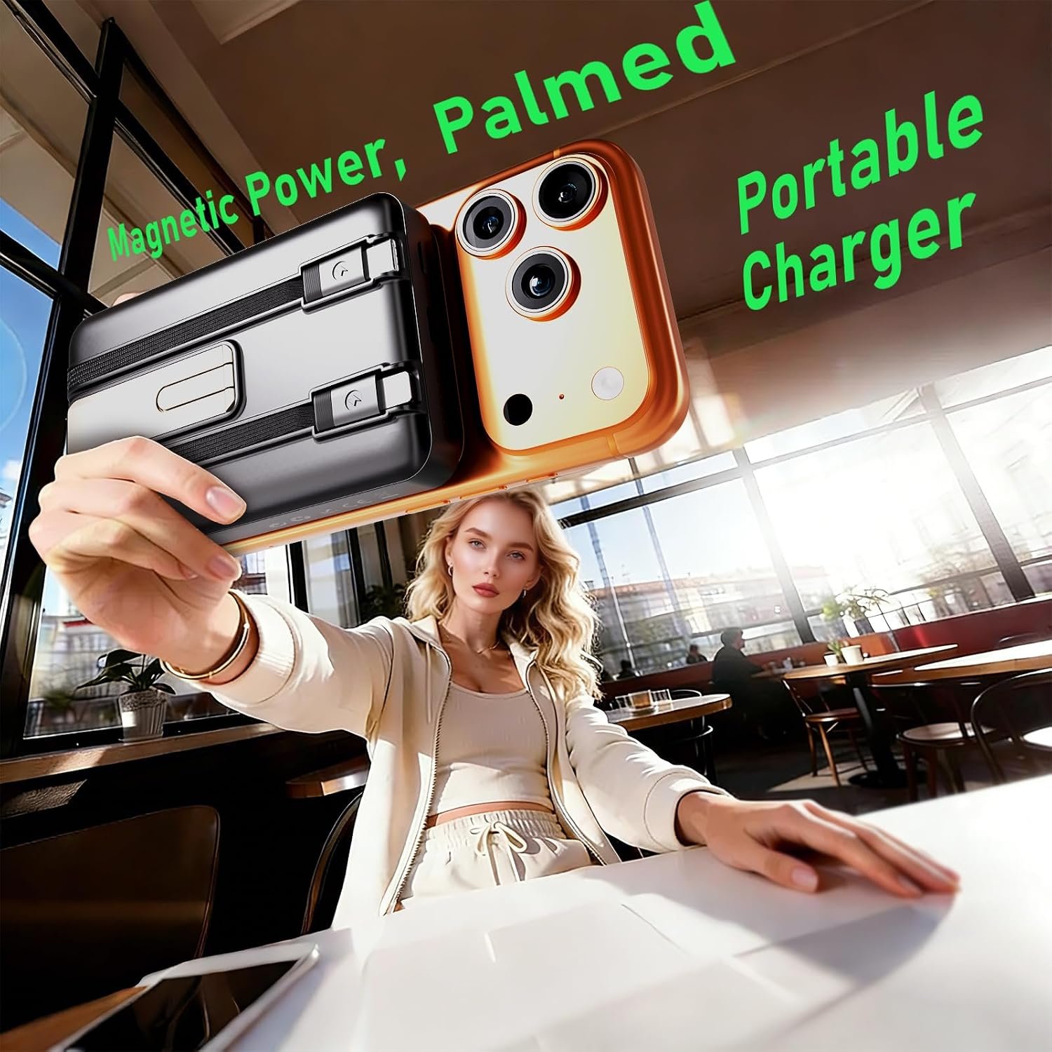 Magnetic Power Bank 10000mAh for Samsung & Android, 4-in-1 Portable Charger with Built-in Type-C/Lightning Cables and Foldable Stand, 15W Fast Charging Wireless Battery Pack for iPhone, Travel - Image 9
