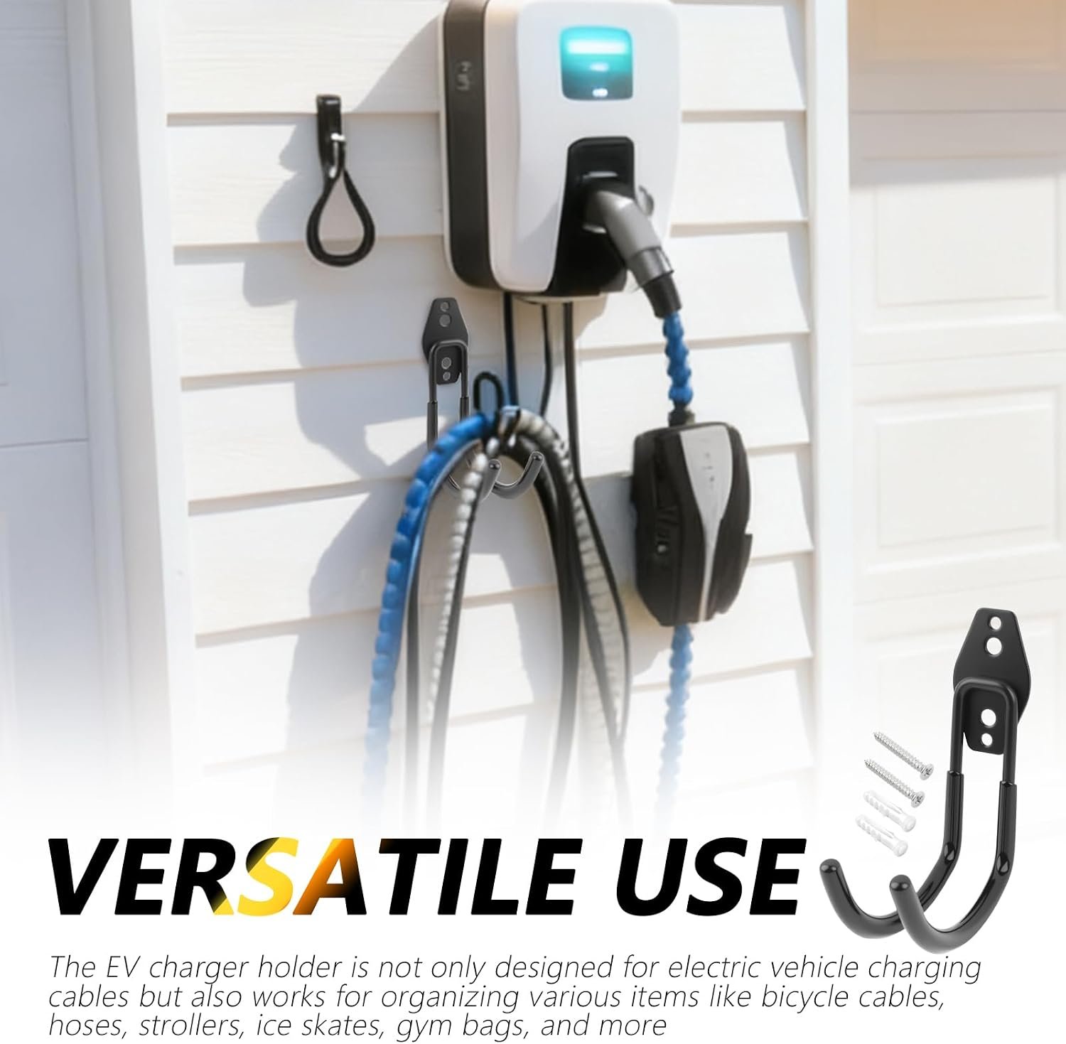 J Hooks EV Charger Holder Wall Mount,66LB Heavy-Duty EV Charging Cable Holder with Non-Slip Coating,Universal EVs Cable Holders as Garage Organizer for Indoor & Outdoor Use - Image 7