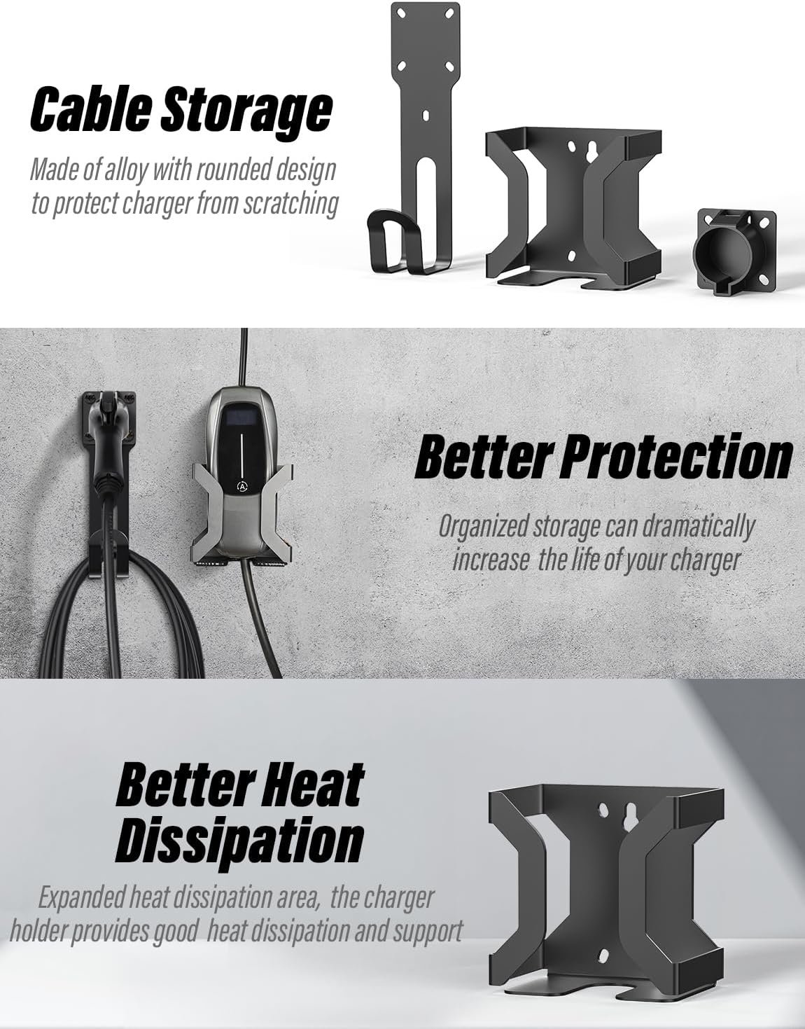BMZX EV Charger Holder J1772, Wall Mount Kit for Electric Car Charger | SAE J1772 Cable Organizer, Nozzle Holster Dock & J-Hook for Charging Station - Image 2