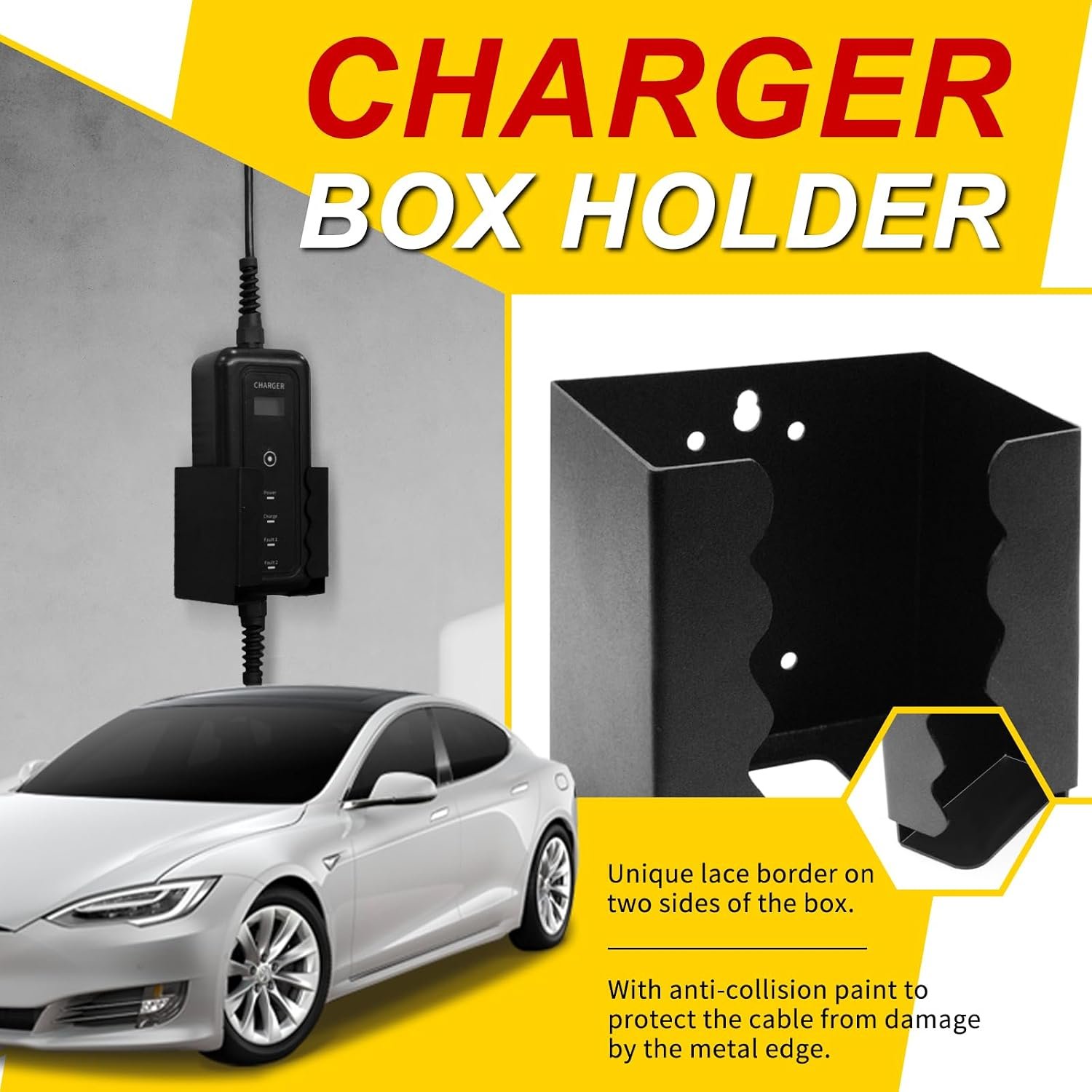 EV Charger Holder Wall Mount Kit EV Charger Holster Dock for SAE J1772 Connector, J-Hook EV Charger Cable Holder & EV Charging Box Holder for Electric Vehicles Outdoor/Indoor - Image 5