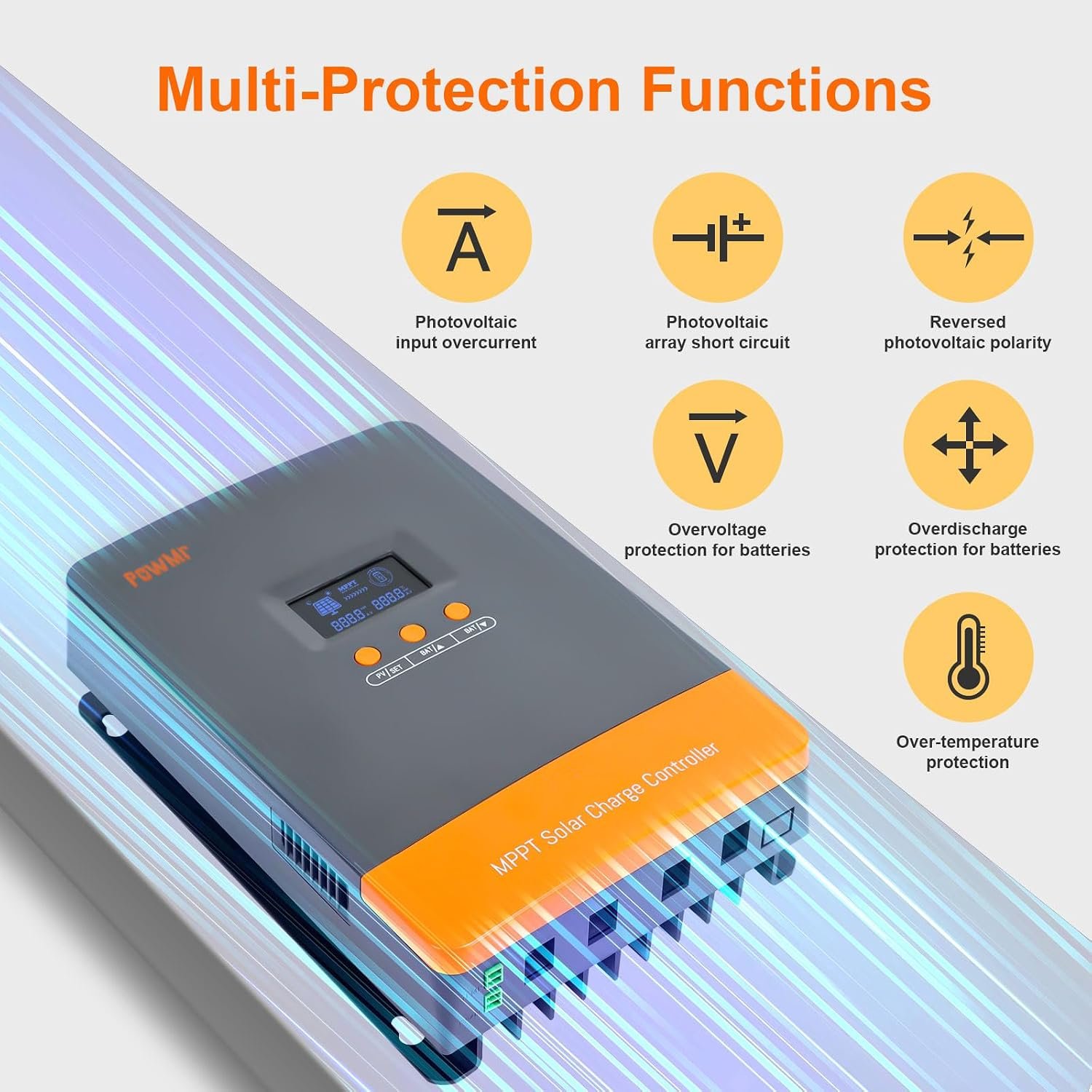 PowMr 100A MPPT Solar Controller, 12V/24V/36V/48V Auto, MPPT Charge Controller 100 Amp w/ LCD Display, Up to 12(Max) Solar Regulator Connections in Parallel, Work with Lead-Acid and Lithium Batteries - Image 7
