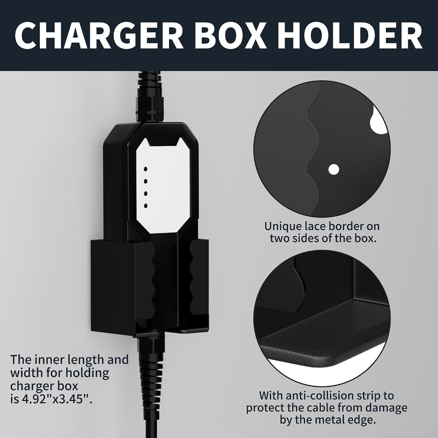 Joinfworld EV Charger Holder Wall Mount Kit | EV Charger Holster Dock, SAE J1772 Connector, J-Hook EV Charger Cable Holder, EV Charging Box Holder, Electric Vehicles - Image 3