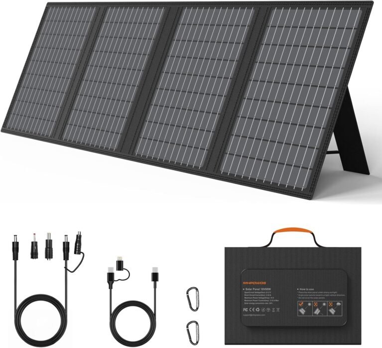 60W Portable Solar Panels Charger with USB-C, USB-A and DC Outputs | Foldable IP67 Waterproof Solar Phone Panel for Camping, Power Emergency for Small Power Station Generator, Phones, Power Bank
