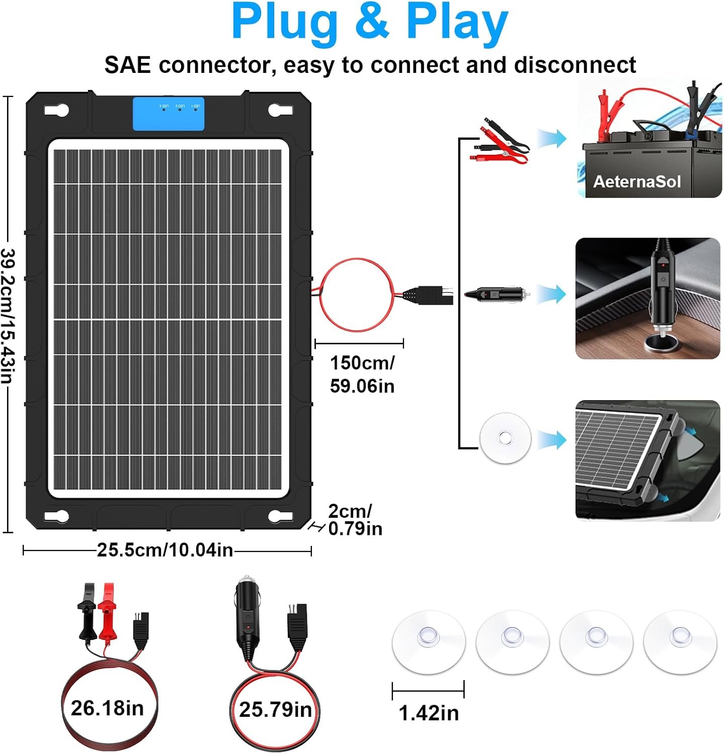12V Solar Car Battery Charger 12W Waterproof Portable Solar Trickle Charger Maintainer with Smart PWM Controller for Car, Automotive, Motorcycle, Boat, Marine, RV,Trailer, Snowmobile, etc. | Portable Waterproof Solar Trickle Charger with Smart PWM Controller for Car,Motorcycle, Boat, Marine, RV, Trailer, Snowmobile - Image 9