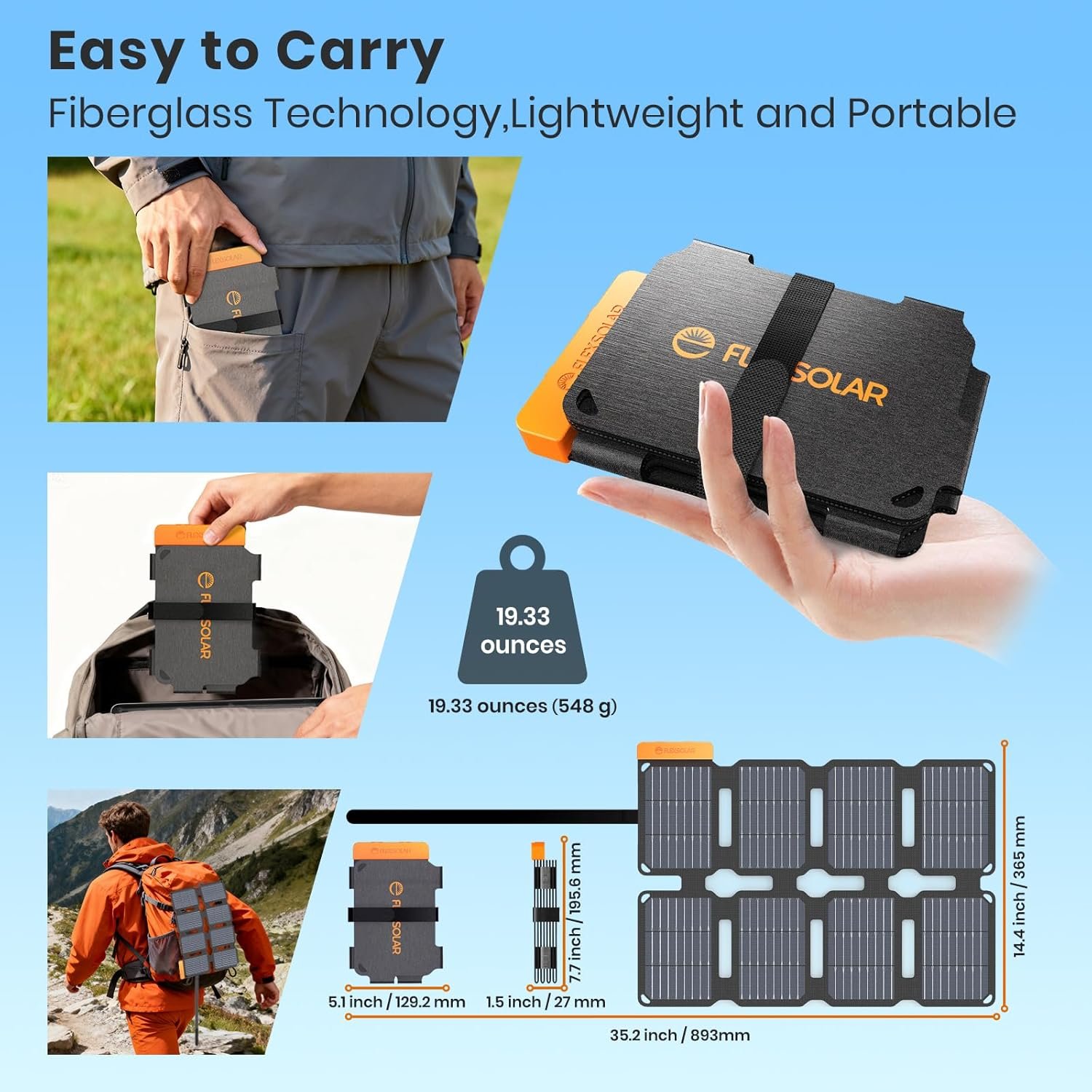 FlexSolar Portable 25W Solar Panel Charger with USB-A and USB-C Ports | 0.8lbs,IP57 waterproof and dustproof, Folded Solar Panel Compatible with Cellphone,Camping Light - Image 3