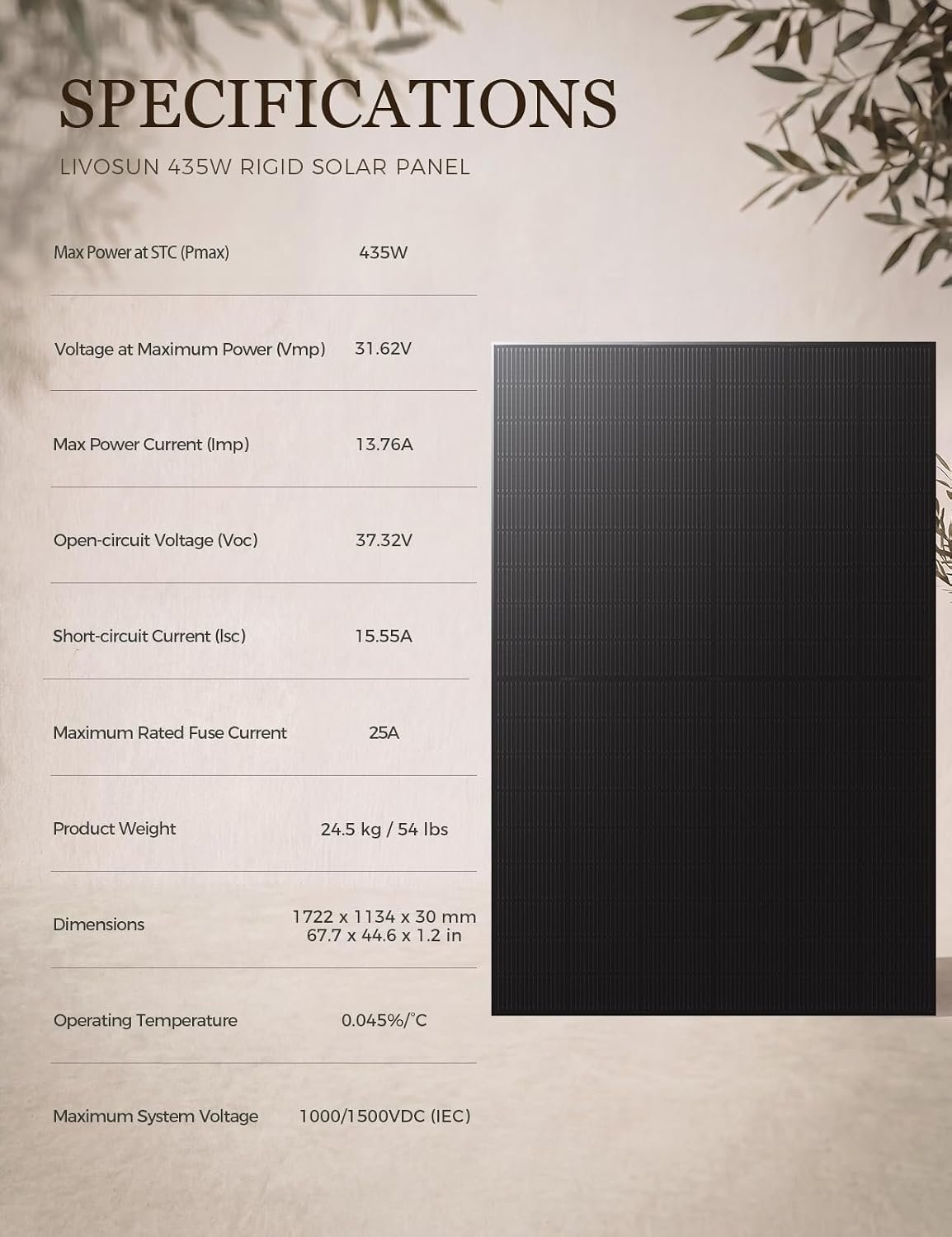 435 Watt Solar Panel, 435W Solar Panels for Home, Cabin, Patio, Shed and Off-Grid Power, High-Output N-Type Monocrystalline Solar Panels for 24V/48V Backup Power and Outdoor Use - Image 8