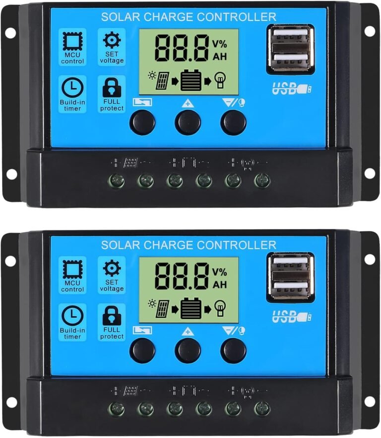 ACEIRMC 2pcs 30A Solar Charge Controller 12V/ 24V Solar Panel Charge Controller Intelligent Regulator with 5V Dual USB Port Display Adjustable Parameter LCD Display and Timer Setting ON/Off Hours