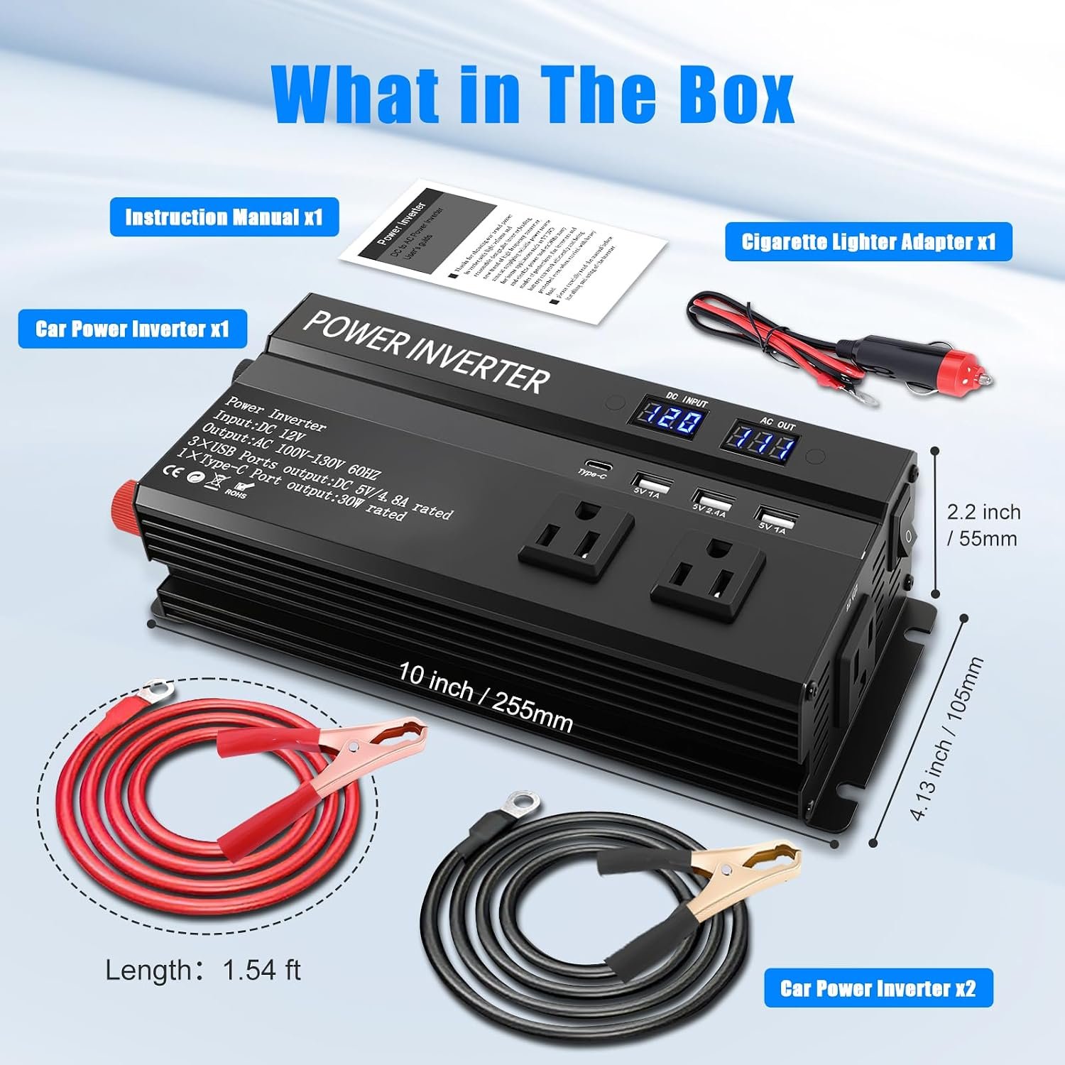 1200W Peak Power Inverter, Car Inverter with 3 USB、Type-c and 3 AC Outlets | Inverter 12v to 110v with Fast Charging 2.4A, Power Converter Car for Road Trips, Camping, Rv, Truck, and Camping Power Needs - Image 8