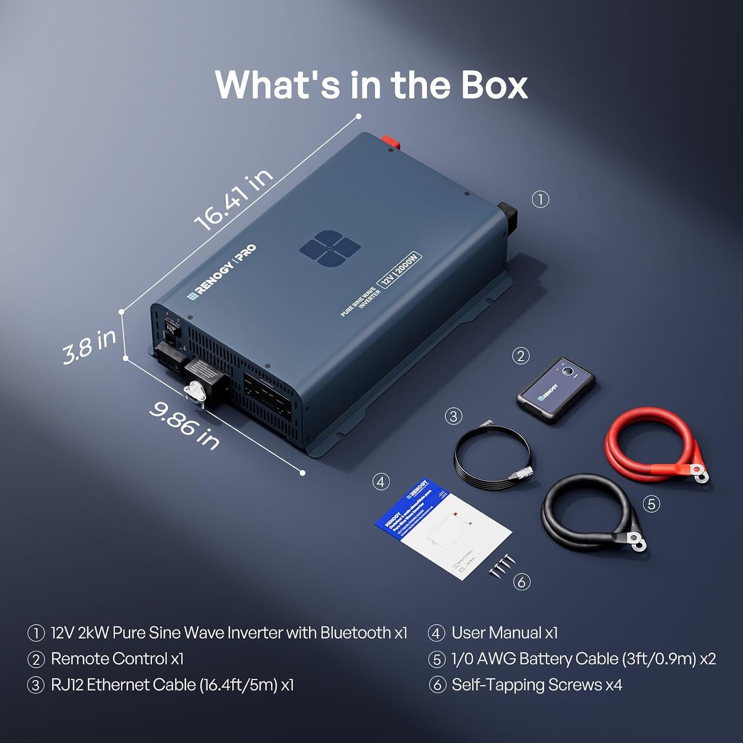 Renogy Pro 2000W Pure Sine Wave Inverter 12V to 120V, 92% High-Efficiency | Low Idle Power Inverter with Bluetooth, GFCI AC Outlet, Remote Control & 45° Terminals for RV, Truck, Solar, Off-Grid, Cabin - Image 7