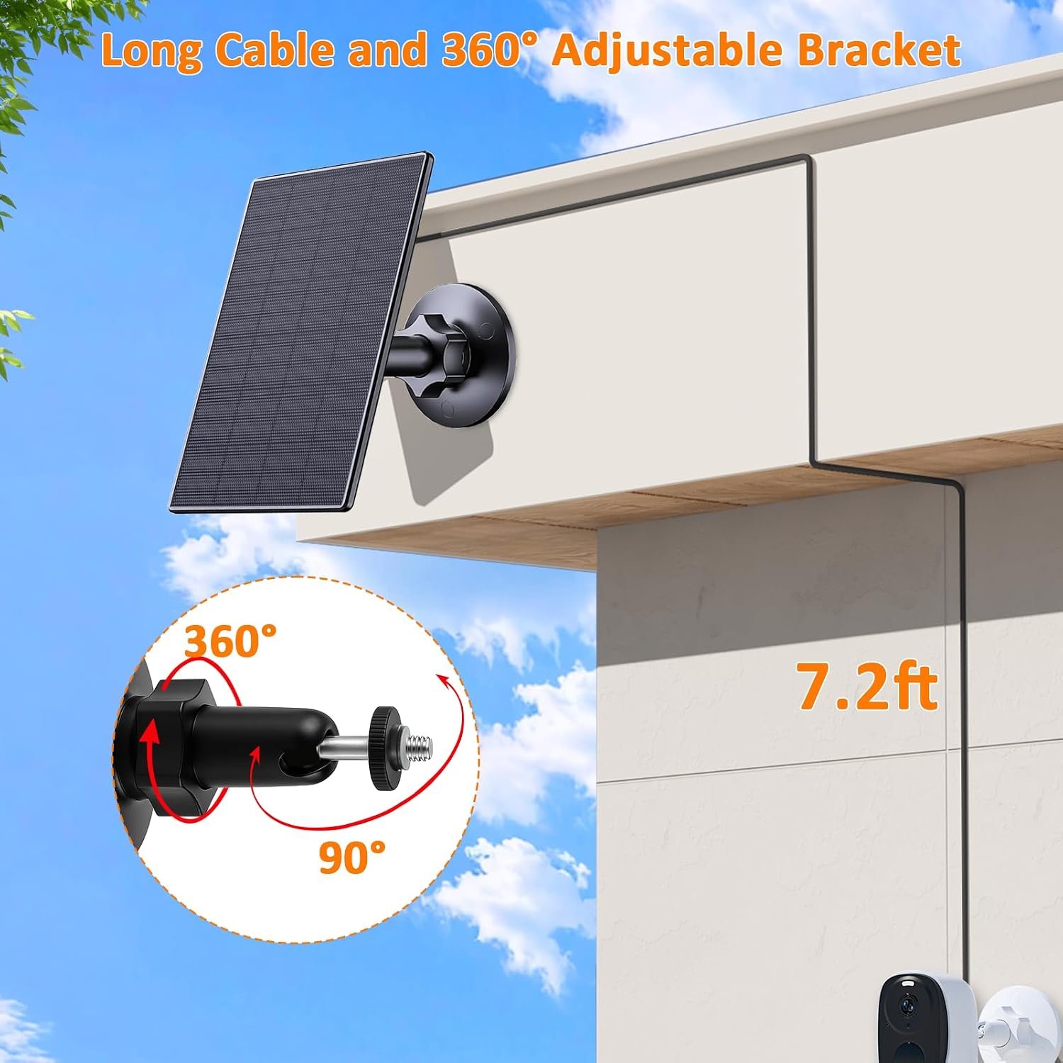 Zivif 2W Solar Panel for Security Cameras with USB and USB-C Port, 4 Pack | USB Solar Charger Compatible with 5V Rechargeable Battery Camera, 360° Adjustable Mount, IP65 Waterproof, Black - Image 4
