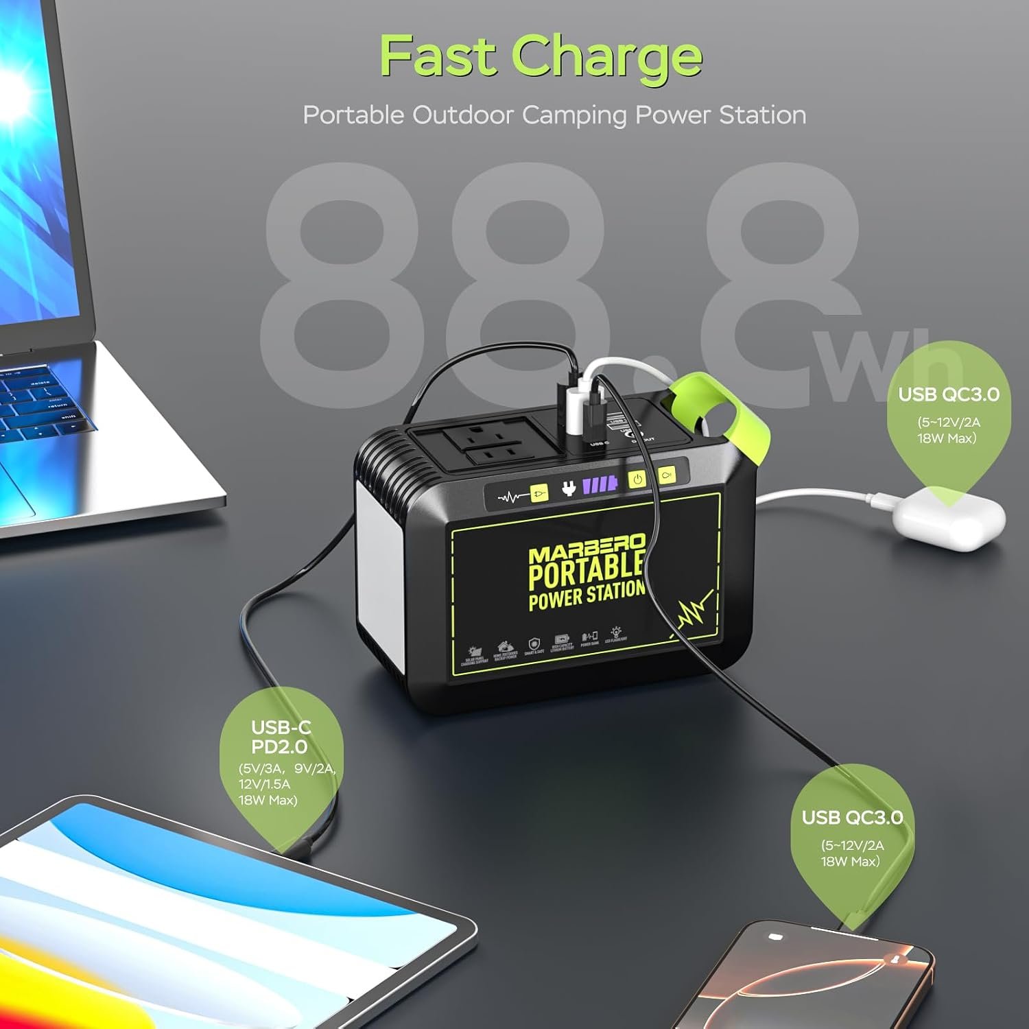 MARBERO Solar Powered Generator 88Wh, 120W Surge with 25W Solar Panel Kit | Solar Generator with Panels Included Portable Power Station with AC Outlet 110V for Camping Outdoor Home Backup Emergency RVs - Image 4