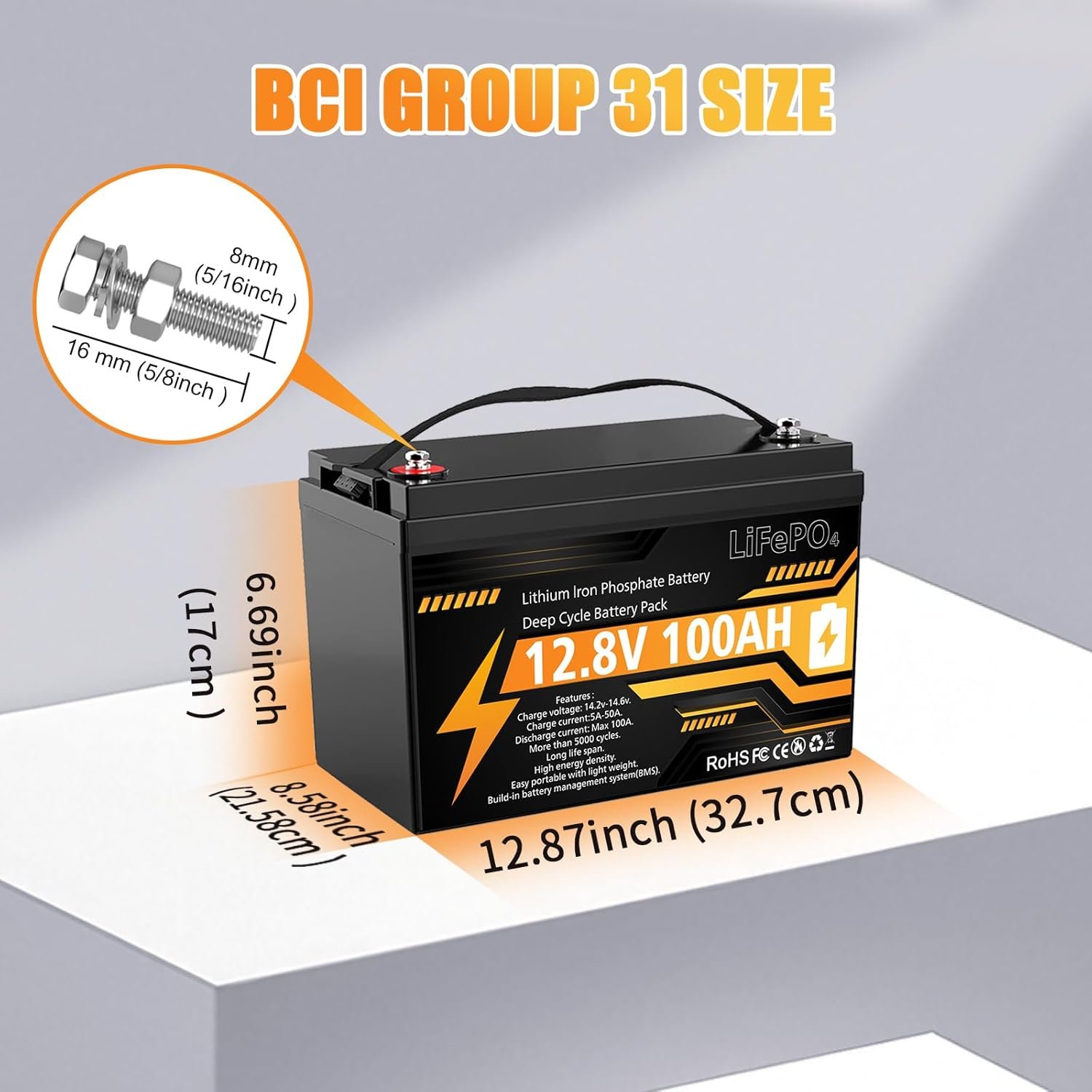 12V 100Ah LiFePO4 Lithium Battery Group 31 Deep Cycle for RV Trolling Motor | 100A BMS, 1280Wh, 15000+ Deep Cycles, 4P4S Up to 20.48kWh, Low-Temp Cutoff, Lightweight, for RV, Solar, Marine, Off-Grid - Image 4