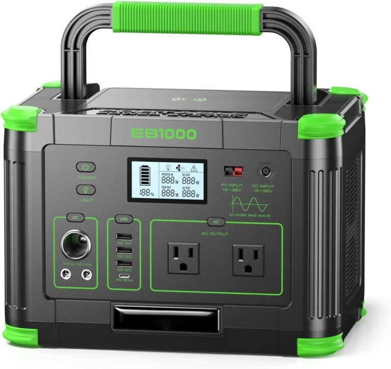 1000W Portable Power Station 999Wh, Solar Generator for Outdoor Emergency | 10 Ports & 60W PD USB-C Fast Charging, 120V Pure Sine Wave AC Outlet for Home Backup, Camping, Fishing, RV, Van Travel