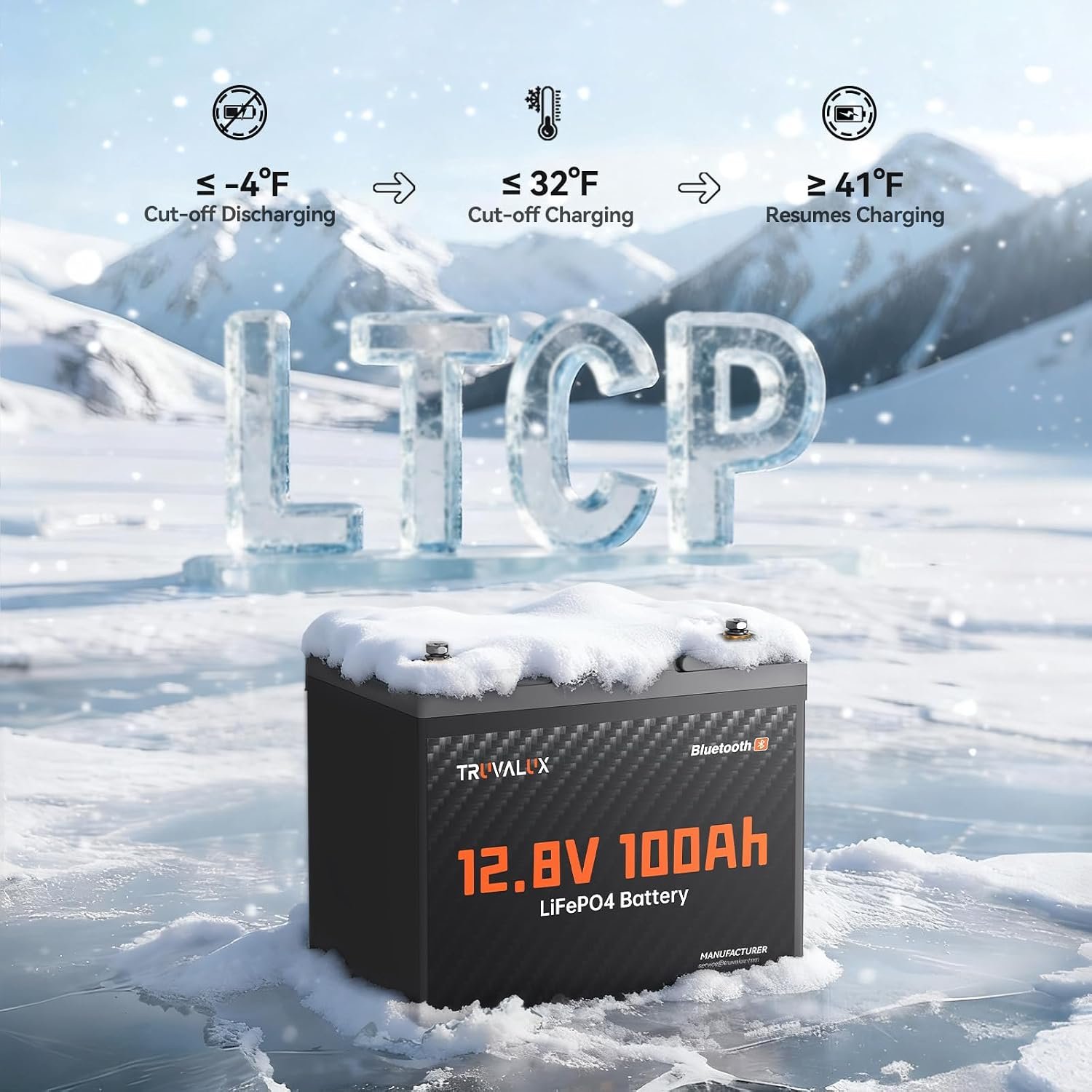 12V 100Ah LiFePO4 Lithium Battery with Bluetooth, Group 24 | 100A BMS, 1280Wh Capacity, 5000+ Deep Cycles & Low Temp Cut-Off. Ideal for Trolling Motor, RV, Marine, Solar & Off-Grid Power - Image 4
