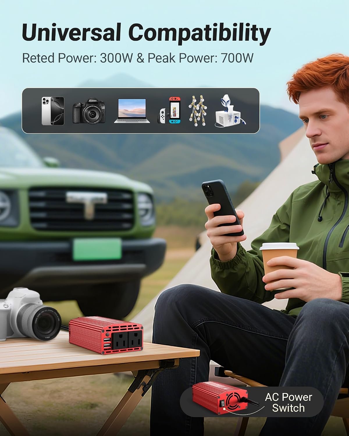 BESTEK Power Inverter DC 12-17V to AC 110V - 300W Car Plug Adapter Outlet | 4.8A Dual USB Fast Charging Port, Vehicle Charger Cigarette Lighter Adapter for Phone, Laptop on Road Trip - Aluminum Housing - Image 7