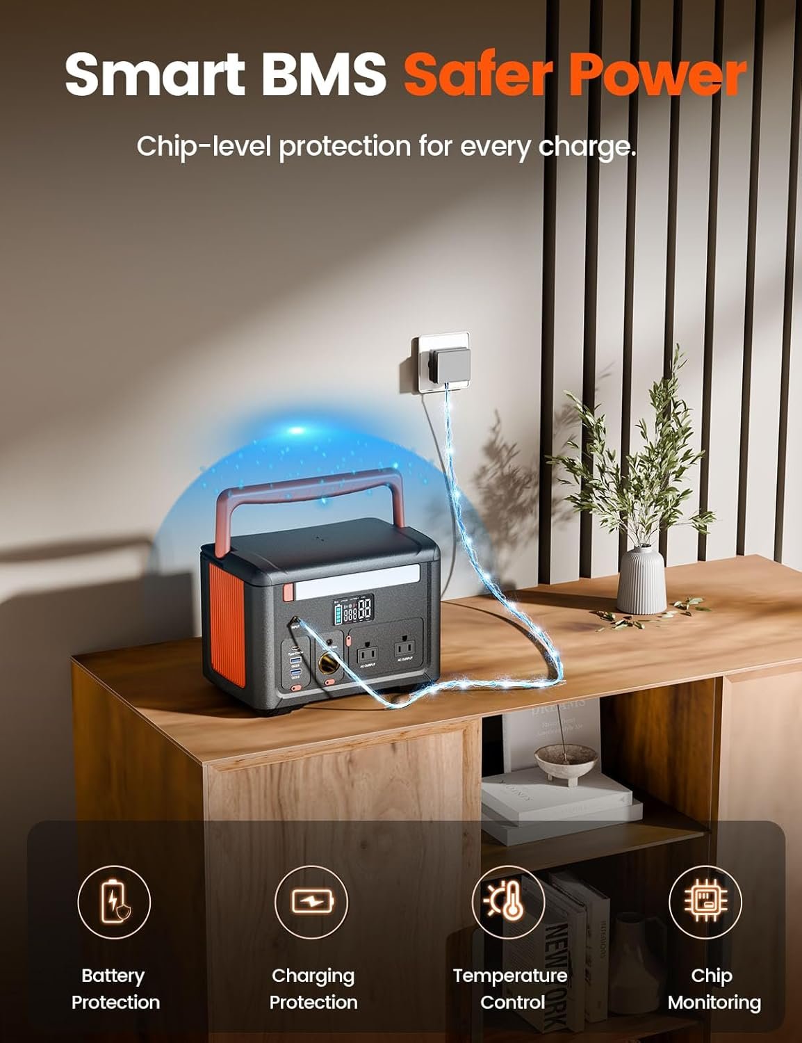 Portable Power Station 600W(1200W Surge), 299Wh Camping Power Station with 2 AC Outlet, 140W USB-C Fast Charging,7 Ports Mini Solar Generator for Camping Indoor Outdoor Emergency RV (CYBPULTE C601) - Image 7